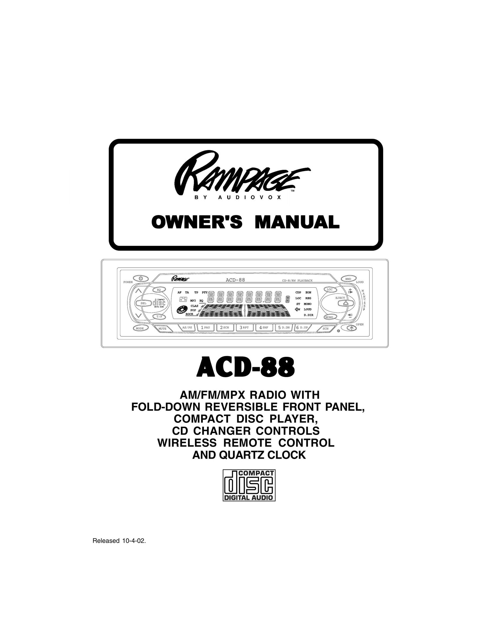 Audiovox ACD88 Stereo System User Manual