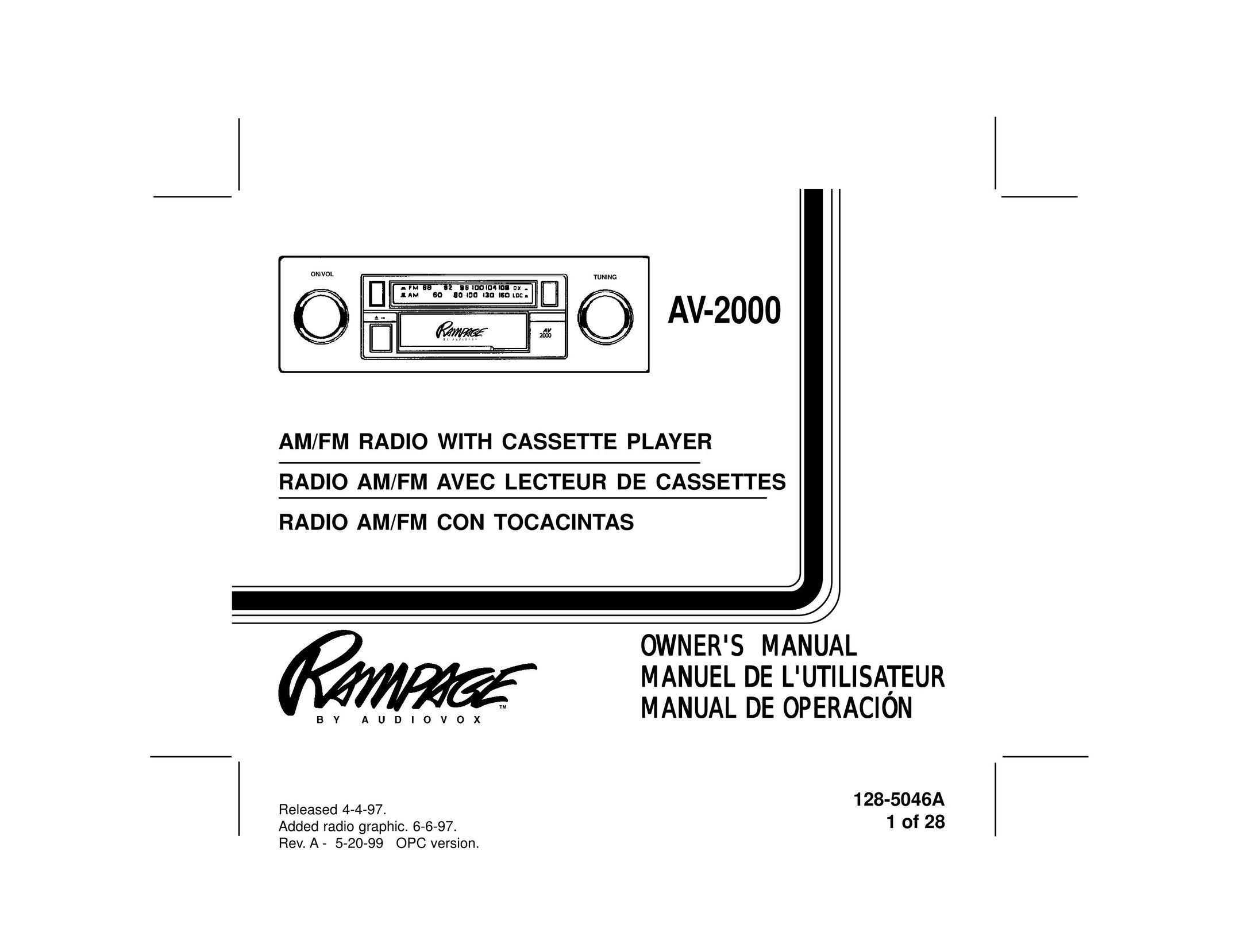 Audiovox AV-2000 Stereo System User Manual