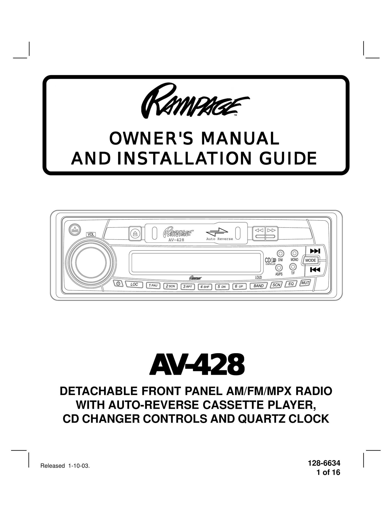 Audiovox AV-428V Stereo System User Manual