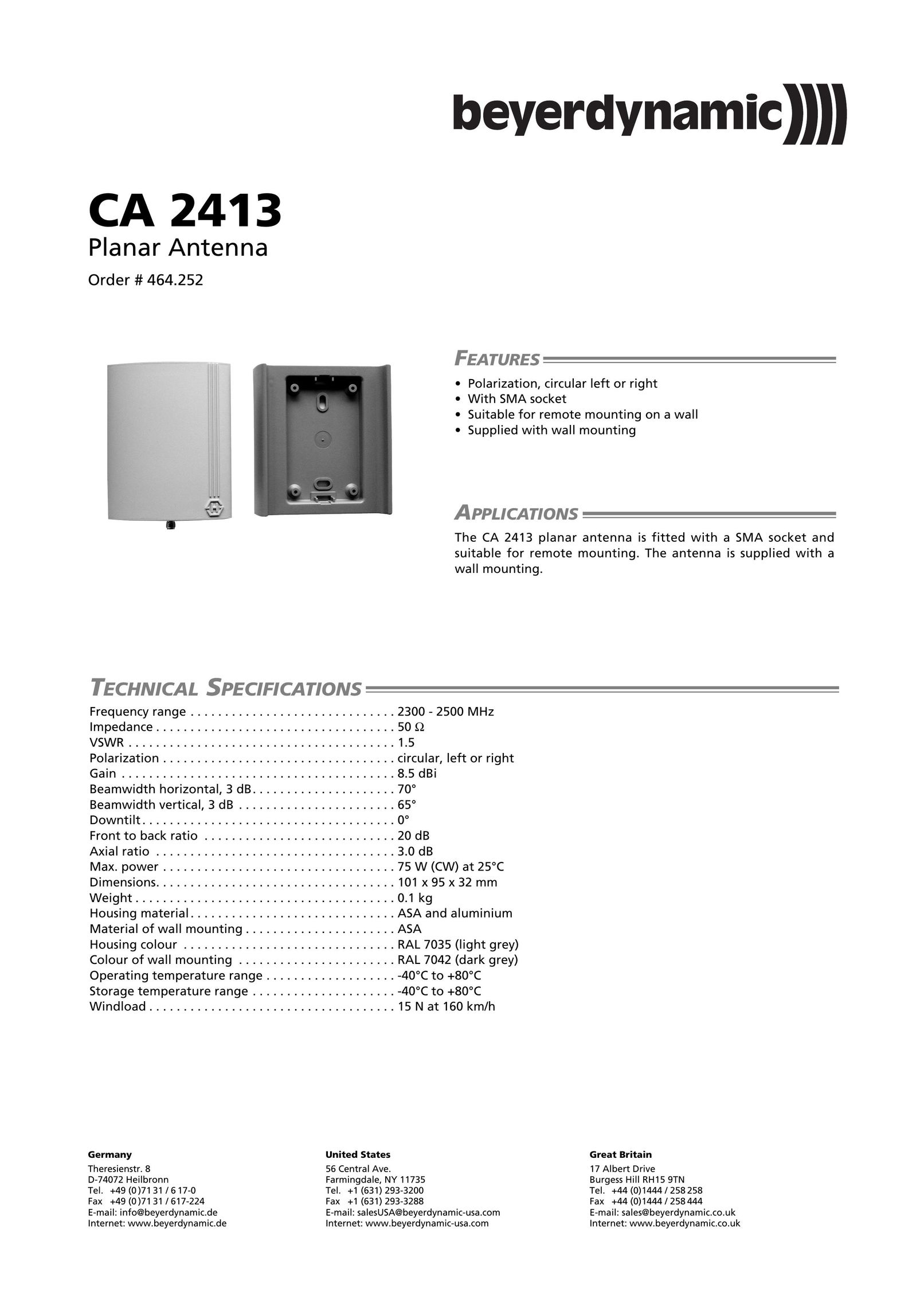 Beyerdynamic CA 2413 Stereo System User Manual