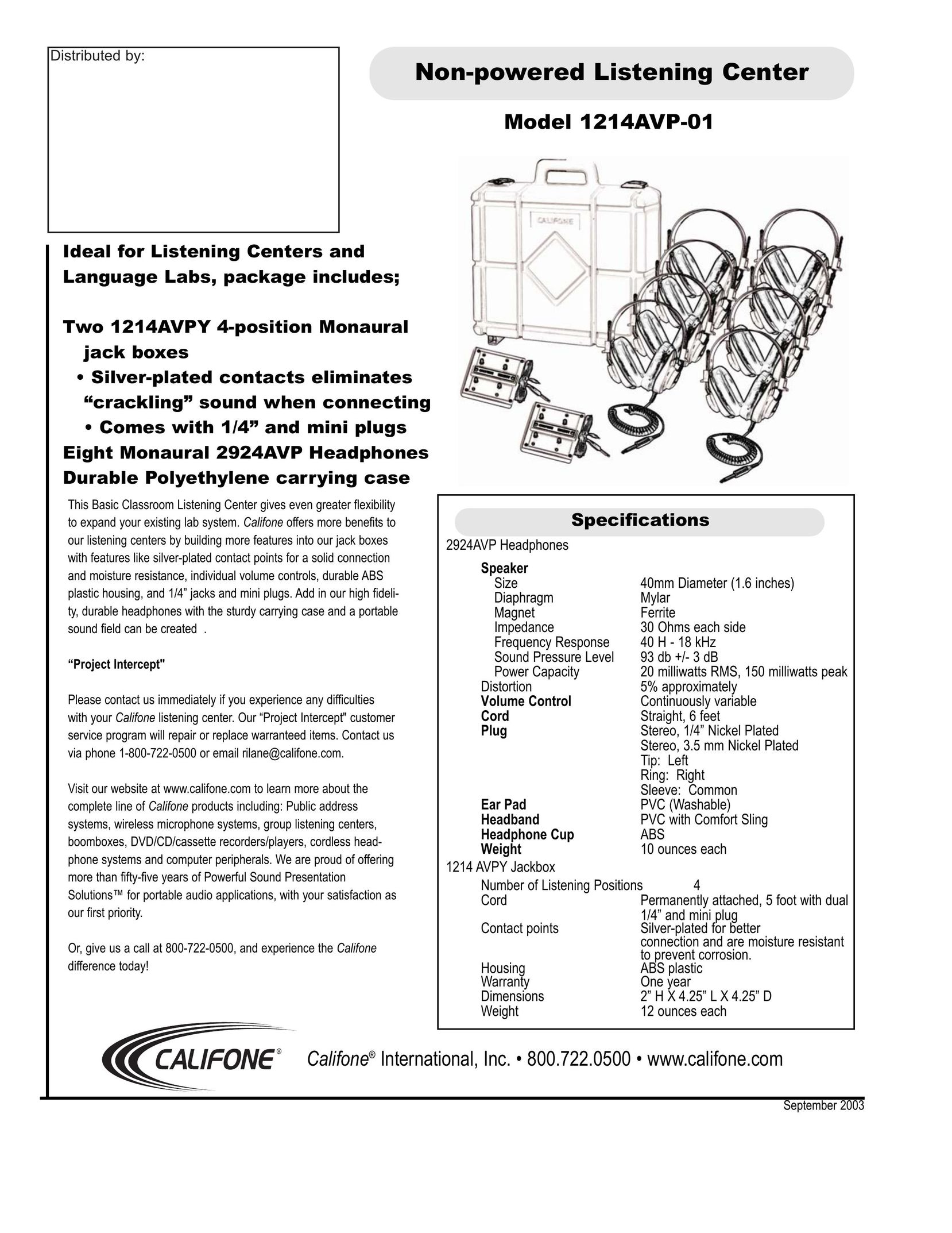Califone 1214AVP-01 Stereo System User Manual