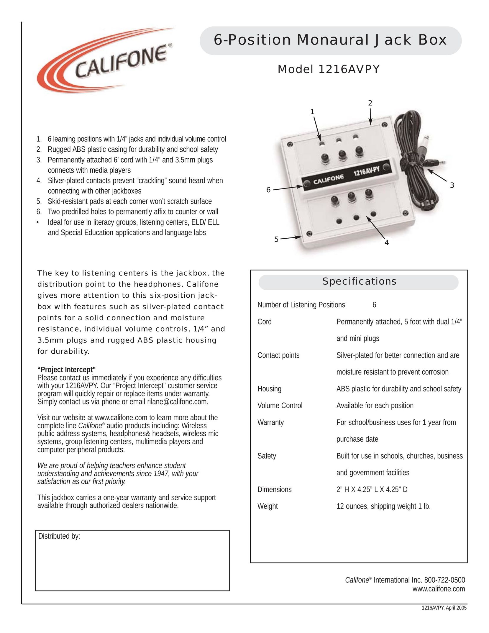 Califone 1216AVPY Stereo System User Manual