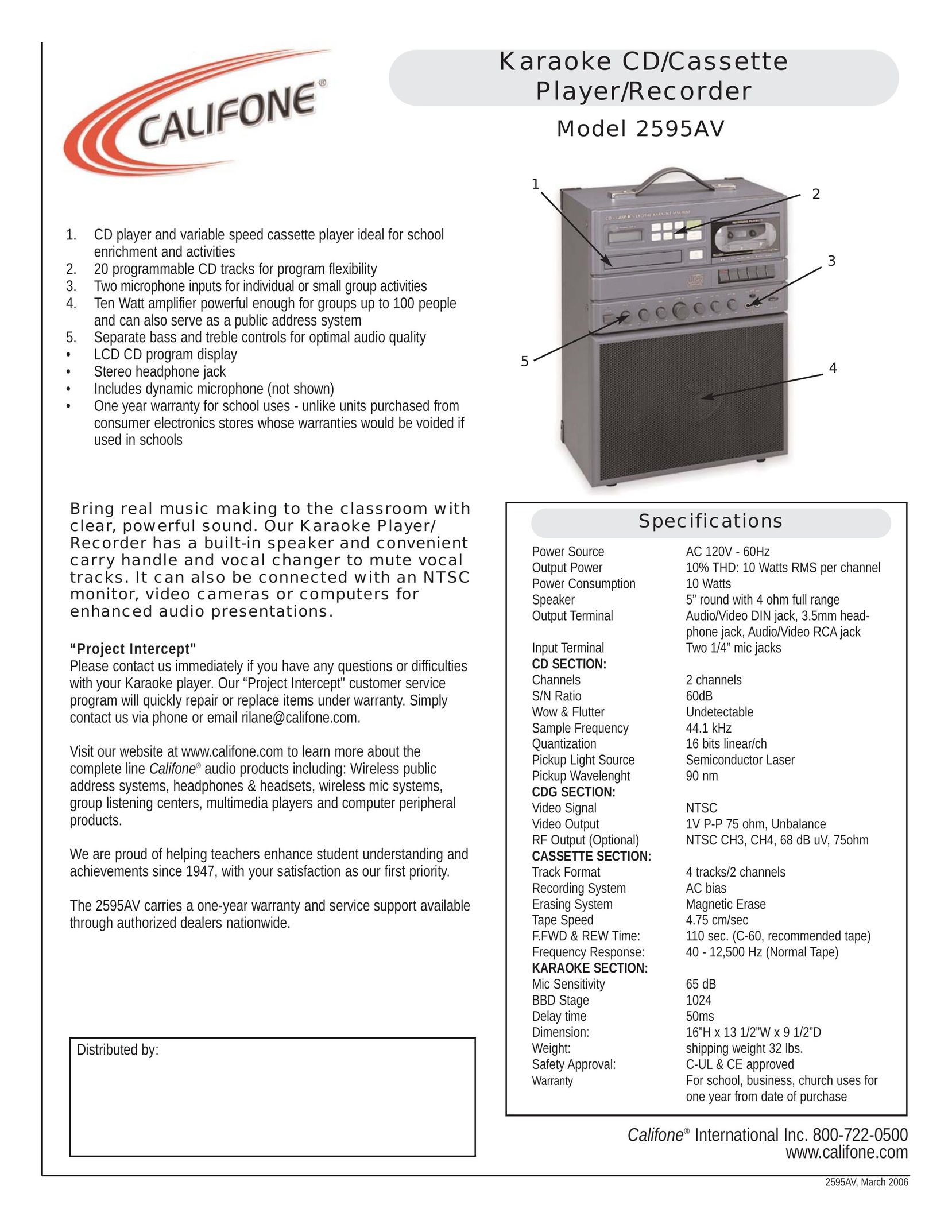Califone 2595AV Stereo System User Manual