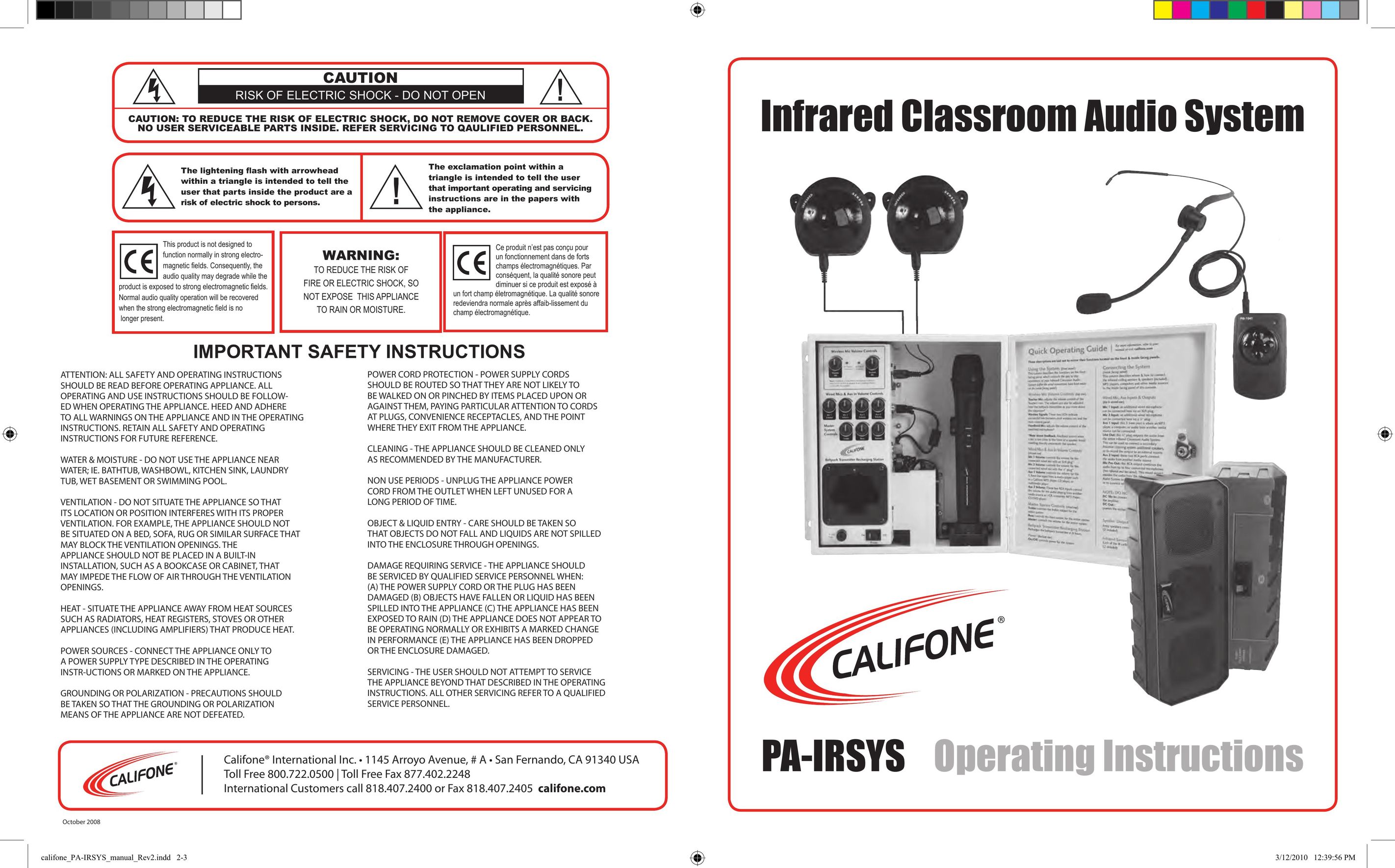 Califone PA-IRSYS Stereo System User Manual