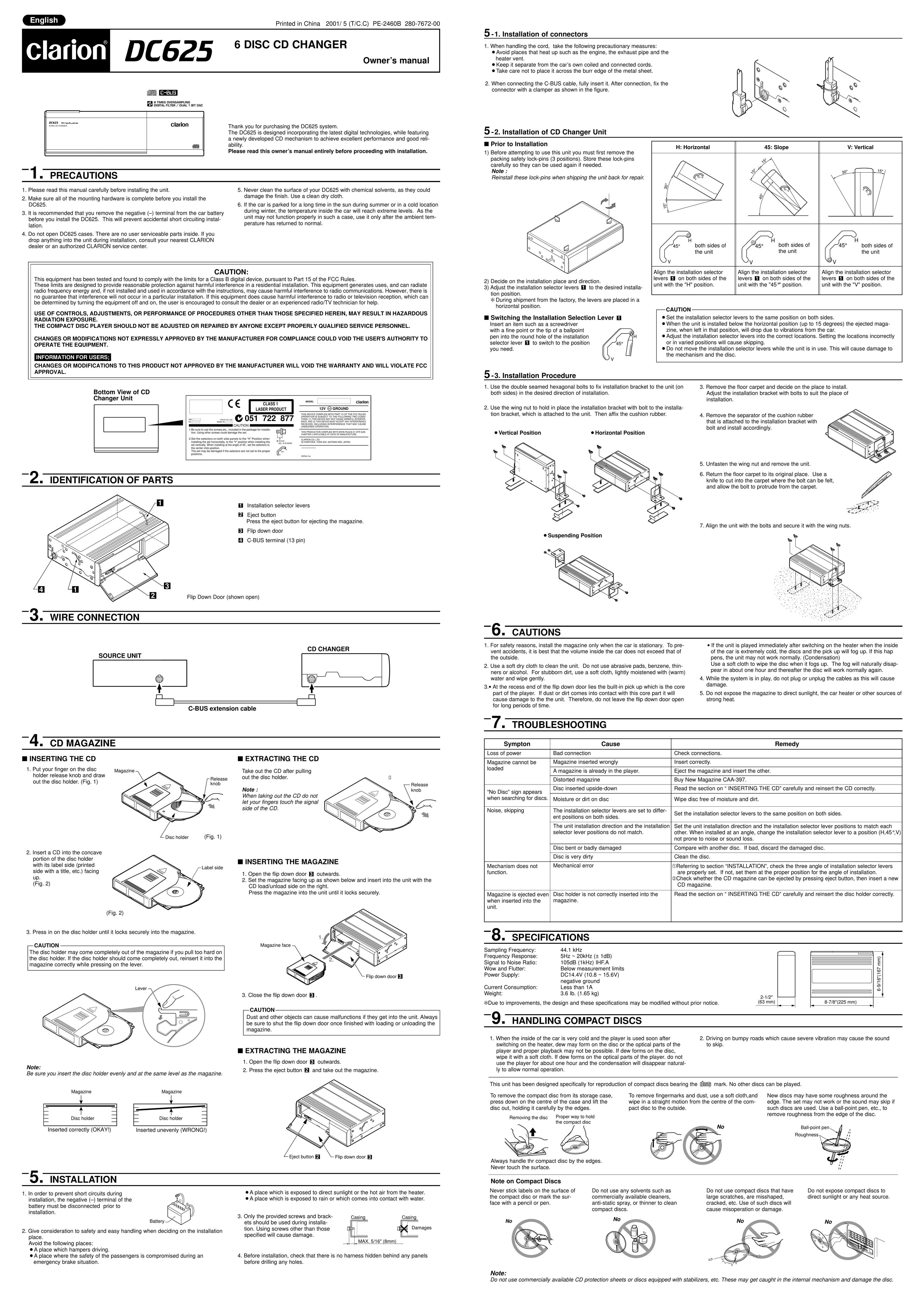 Clarion DC625 Stereo System User Manual