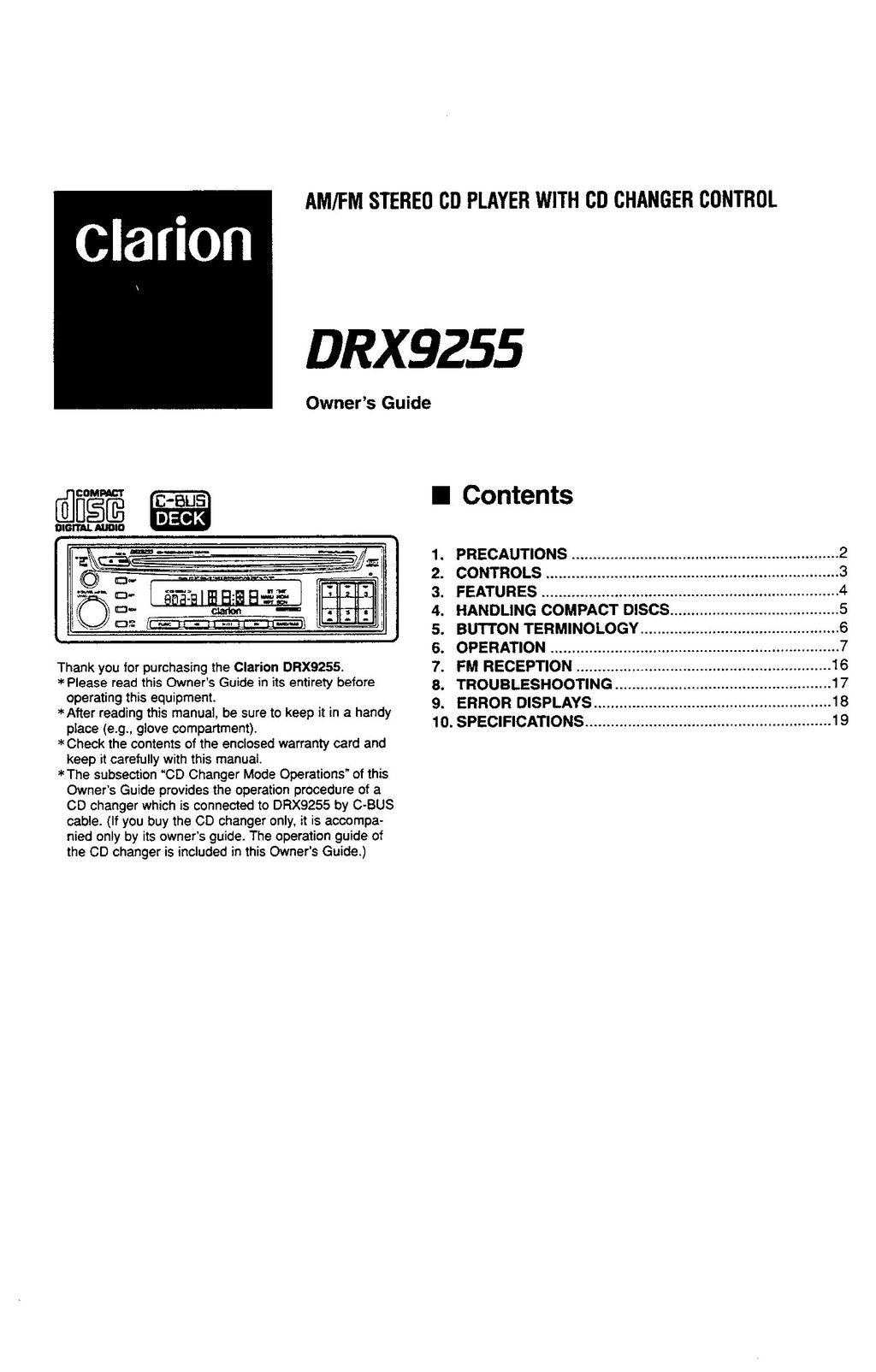 Clarion DRX9255 Stereo System User Manual
