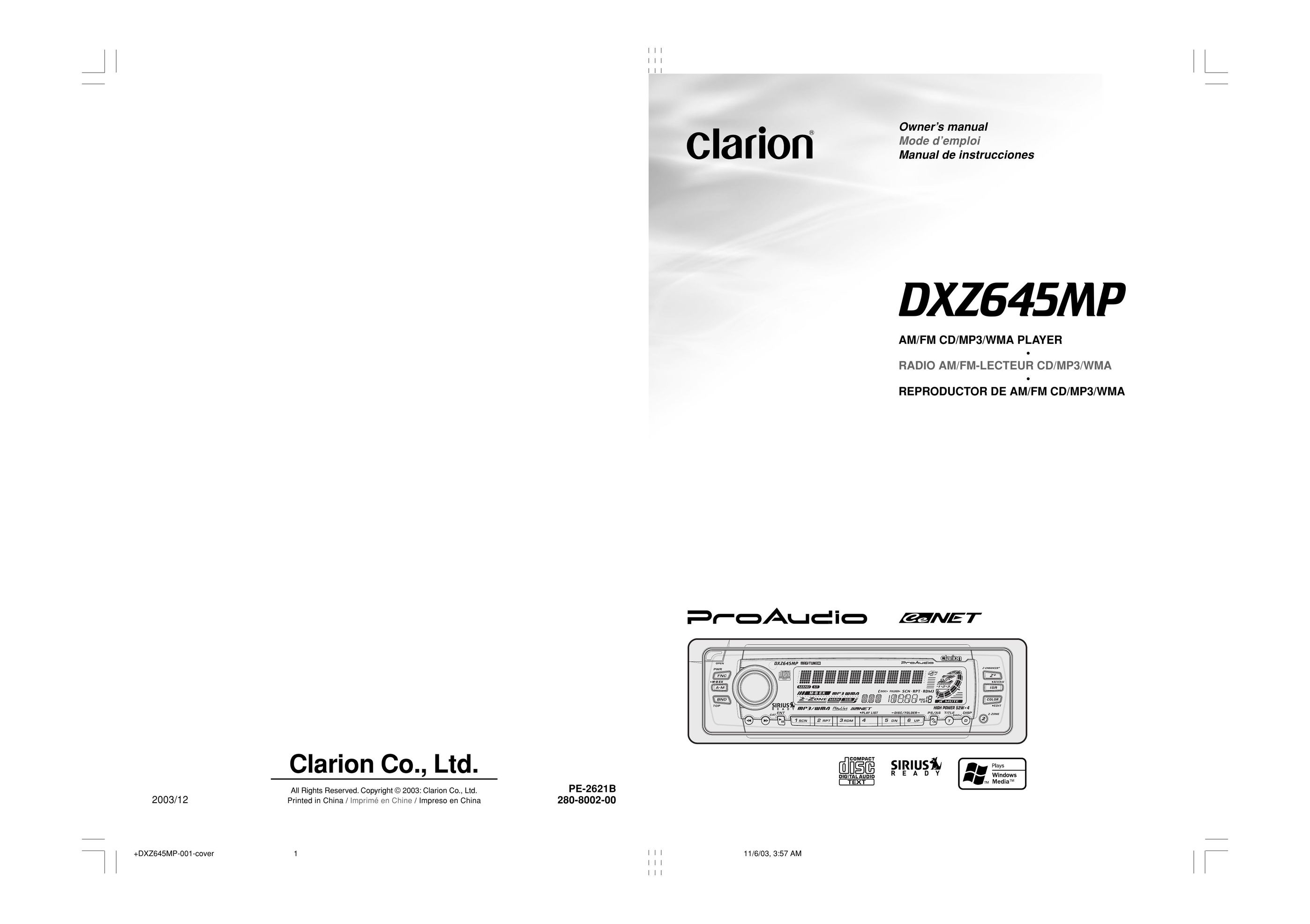 Clarion DXZ645MP Stereo System User Manual