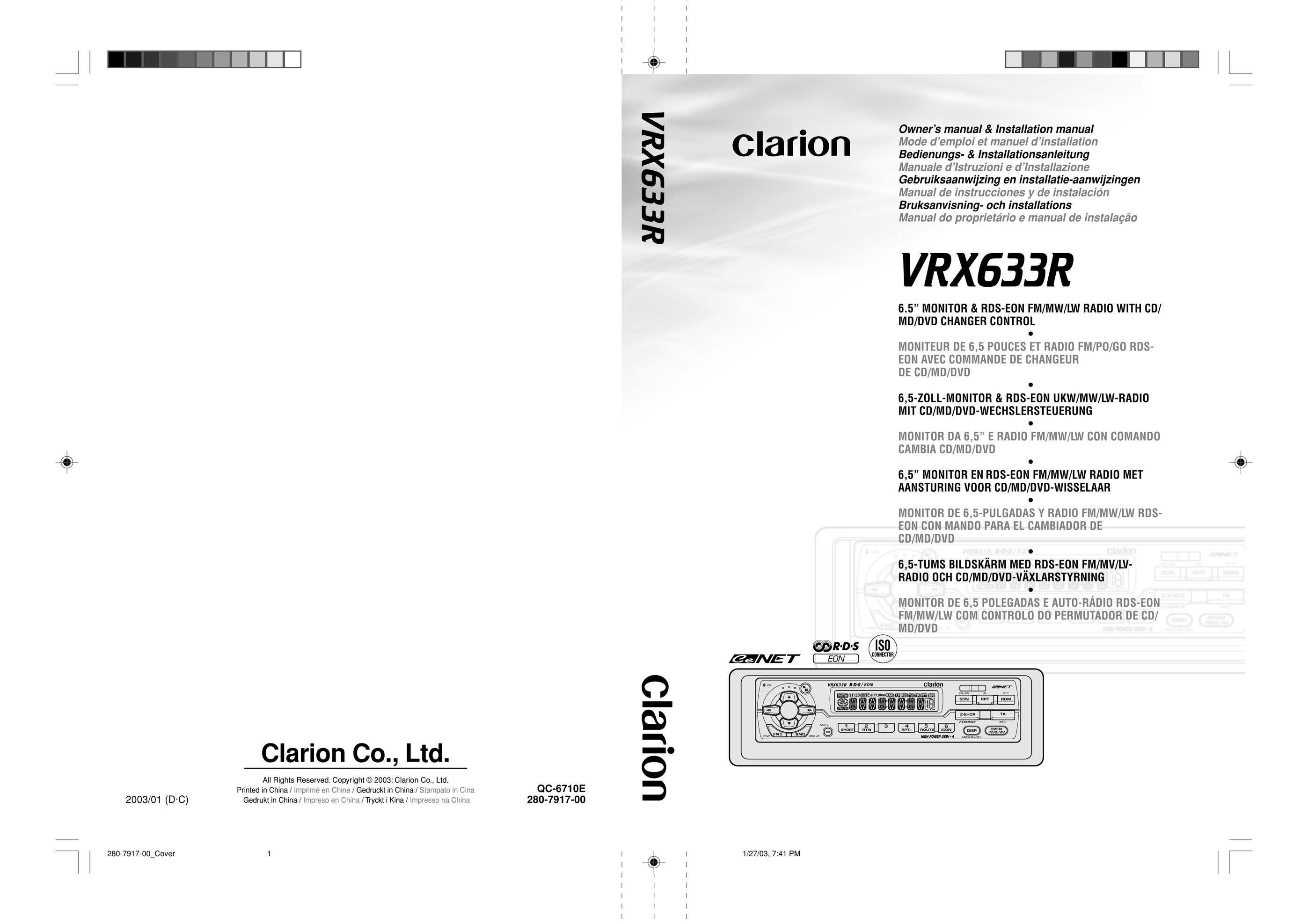 Clarion VRX633R Stereo System User Manual