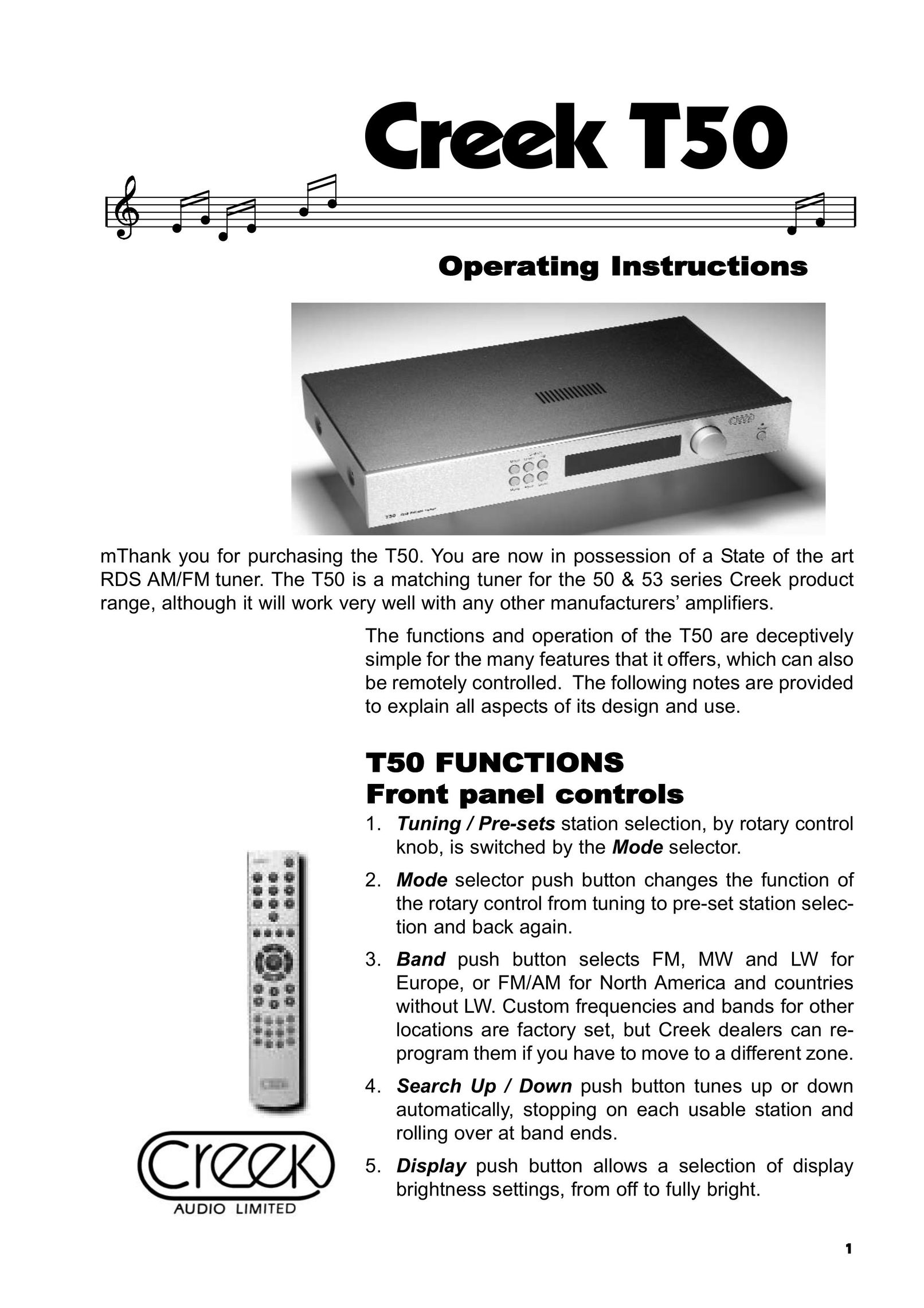 Creek Audio T50 Stereo System User Manual