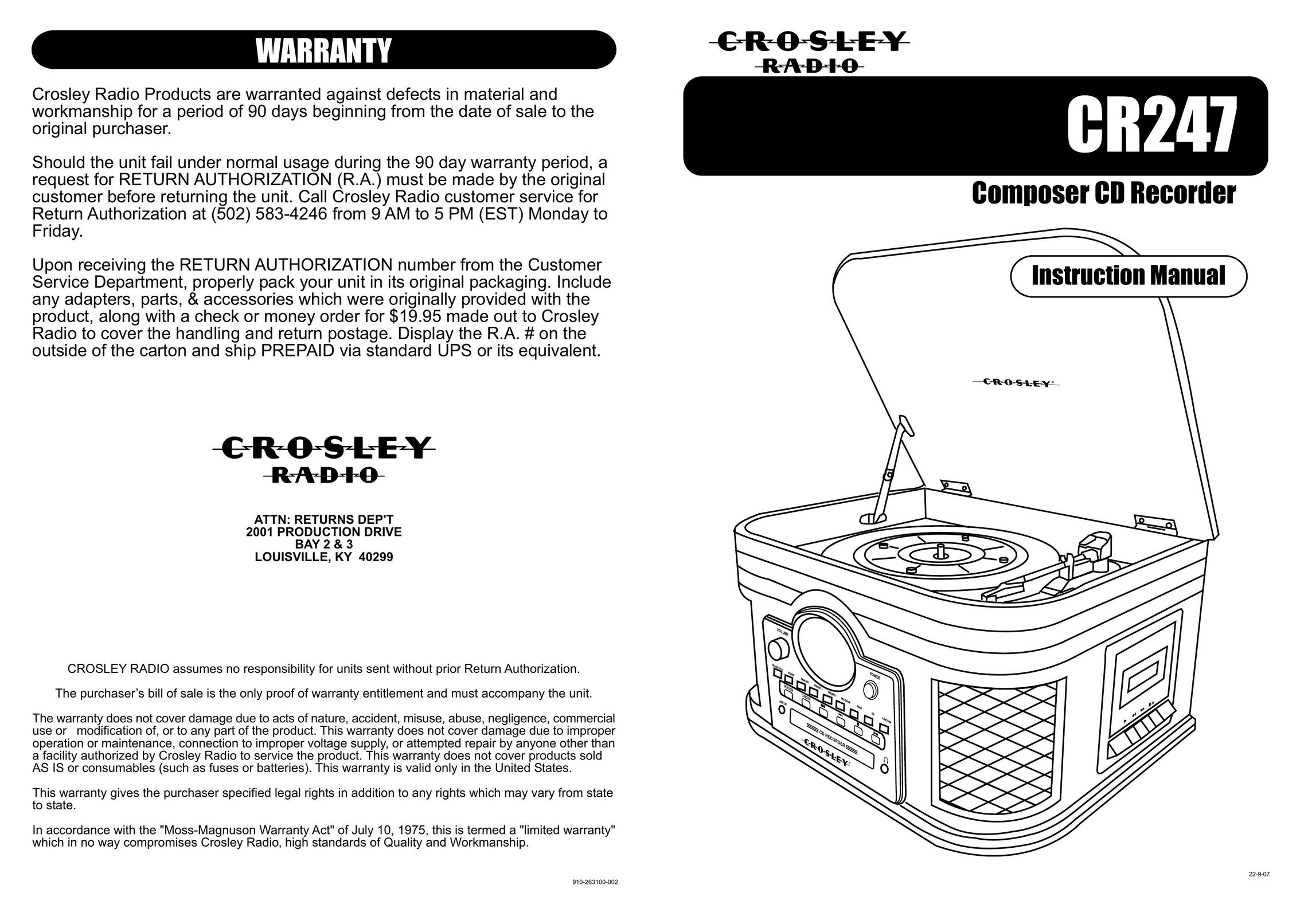 Crosley Radio CR247 Stereo System User Manual