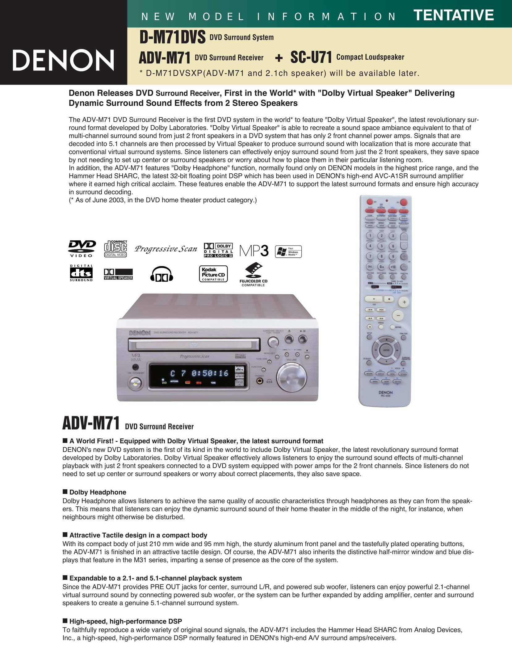 Denon ADV-M71 Stereo System User Manual