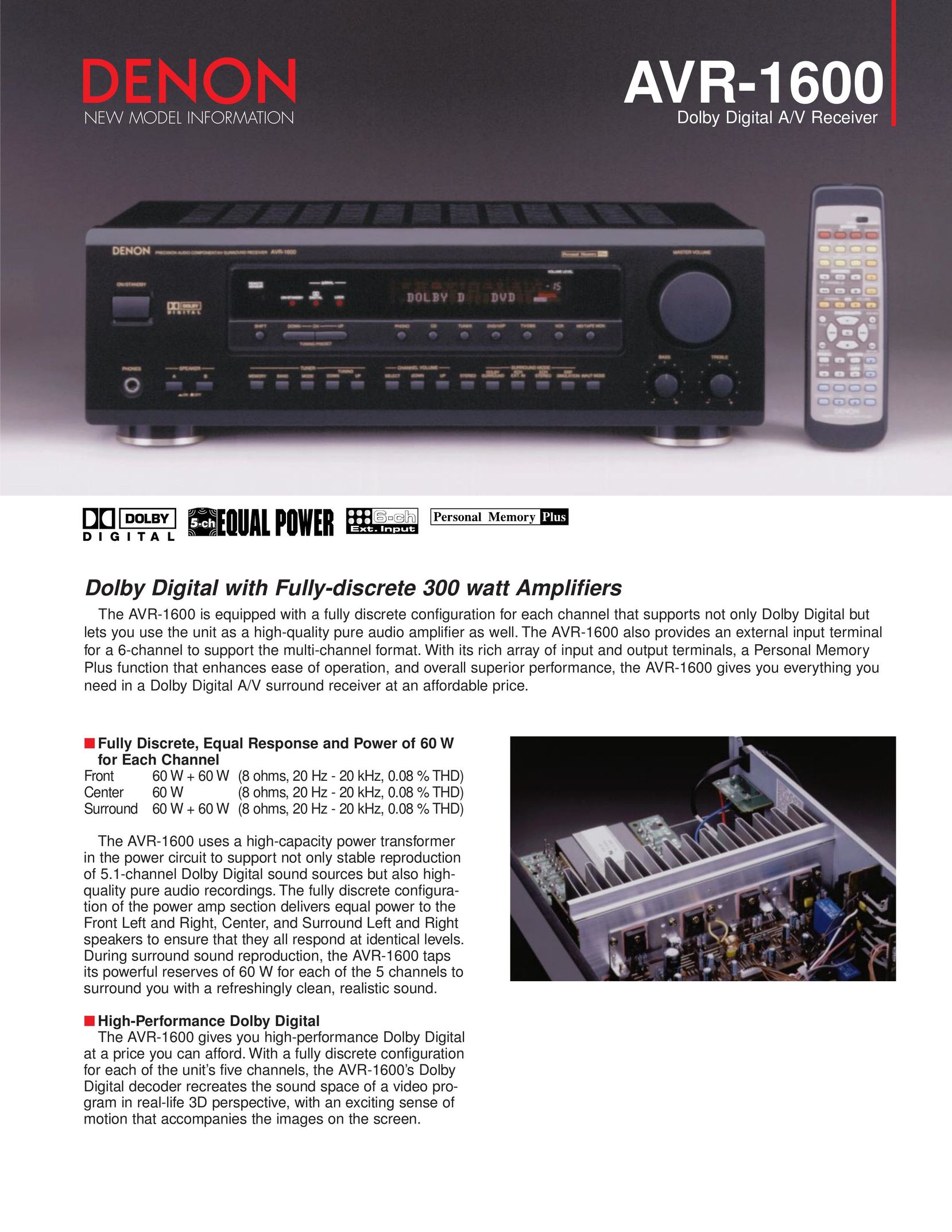 Denon AVR-1600 Stereo System User Manual