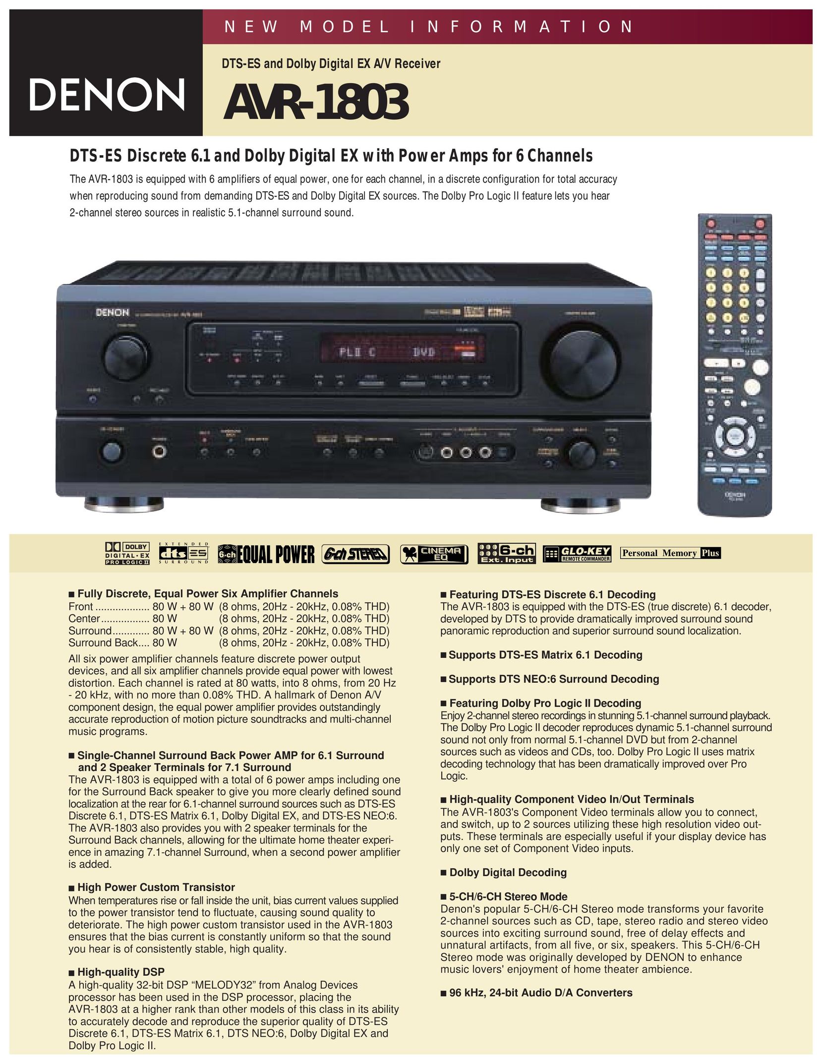 Denon AVR-1803 Stereo System User Manual