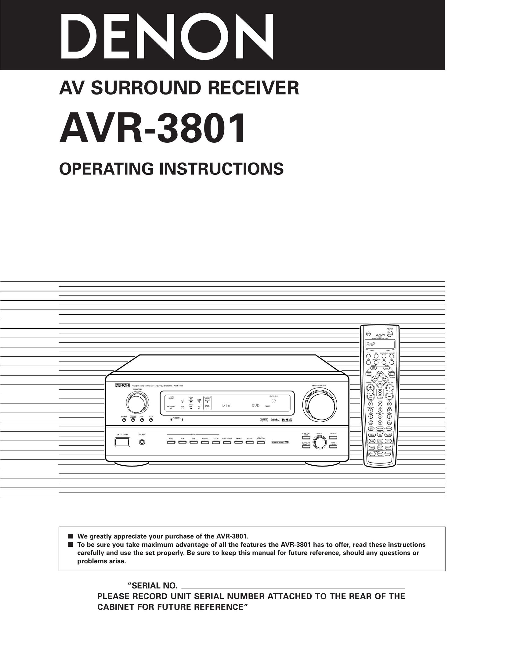 Denon AVR-3801 Stereo System User Manual