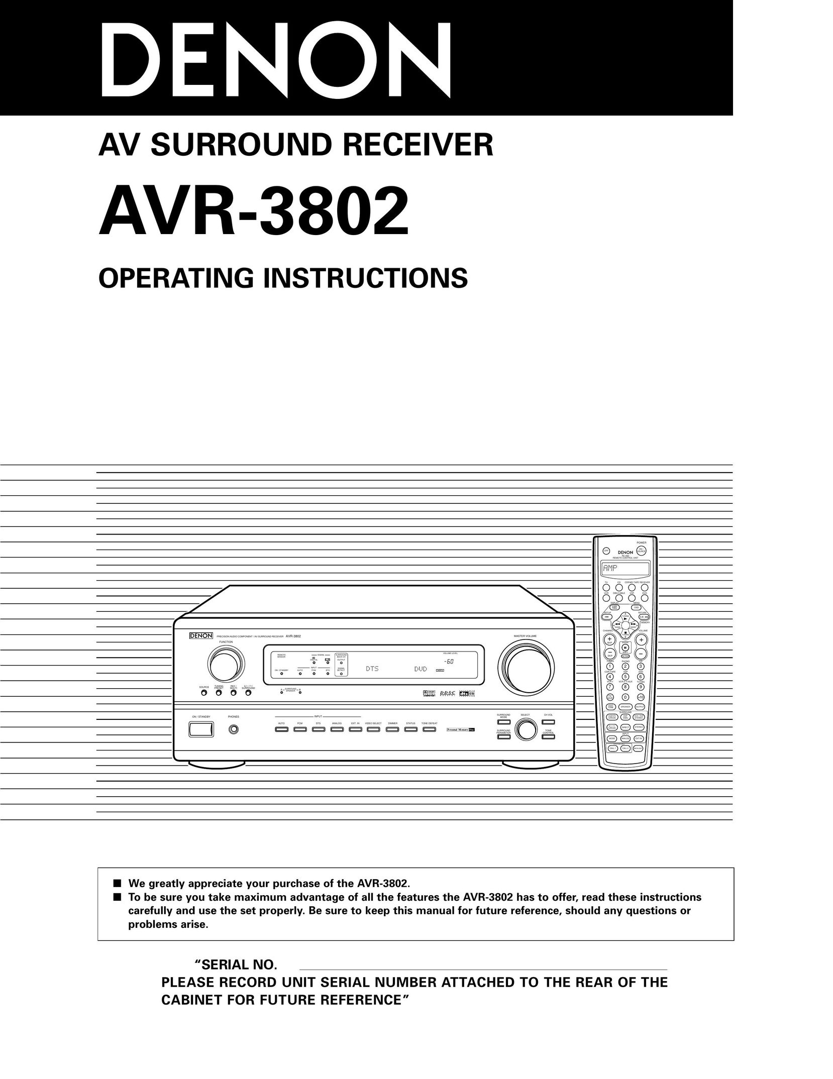 Denon AVR-3802 Stereo System User Manual