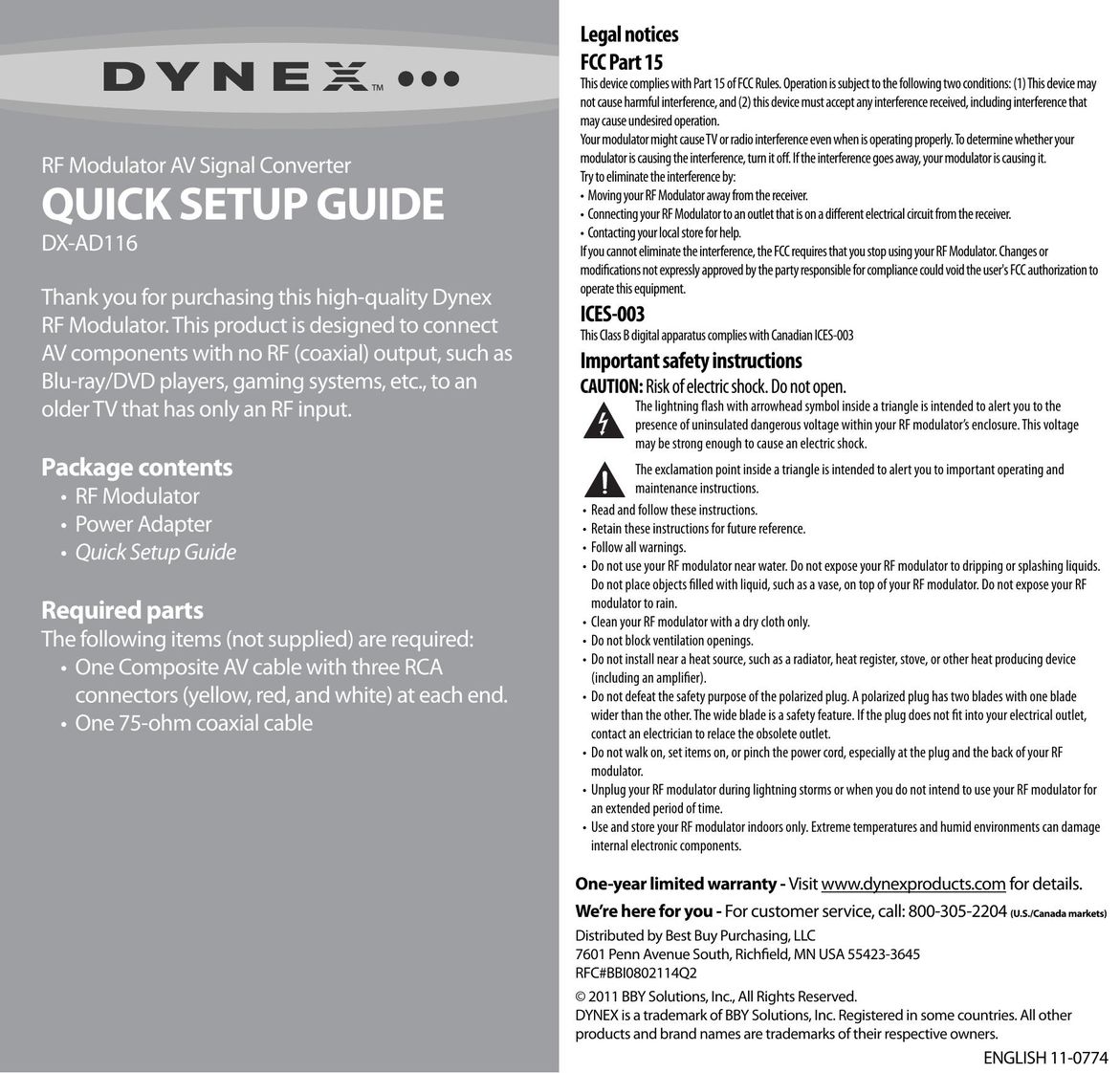 Dynex DX-AD116 Stereo System User Manual