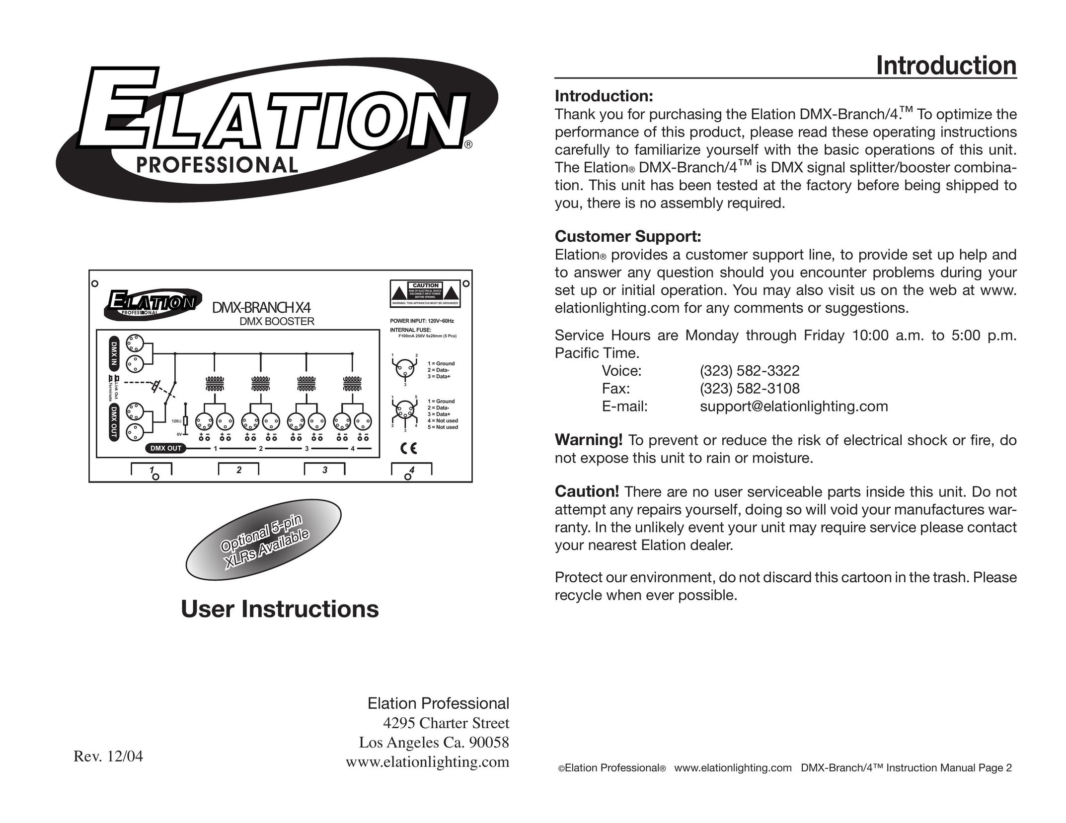 Elation Professional DMX-Branch Stereo System User Manual