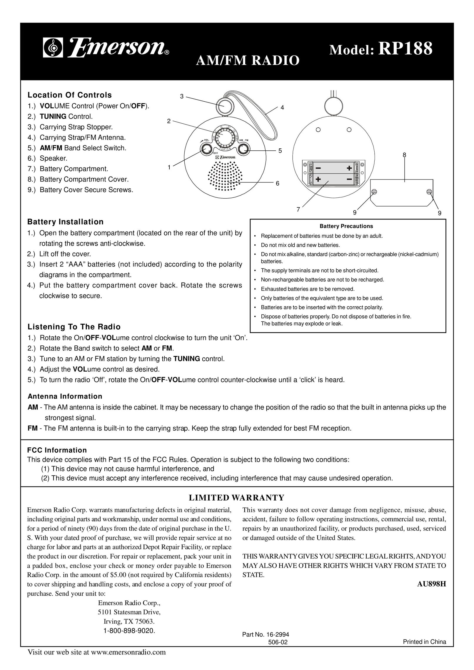 Emerson RP188 Stereo System User Manual
