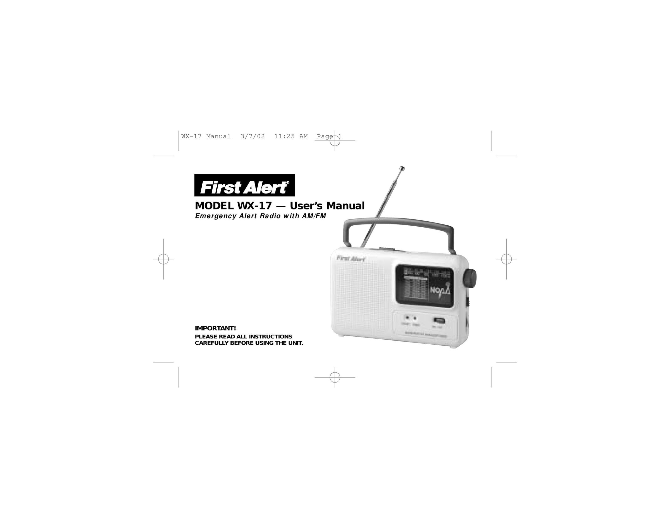 First Alert WX-17 Stereo System User Manual