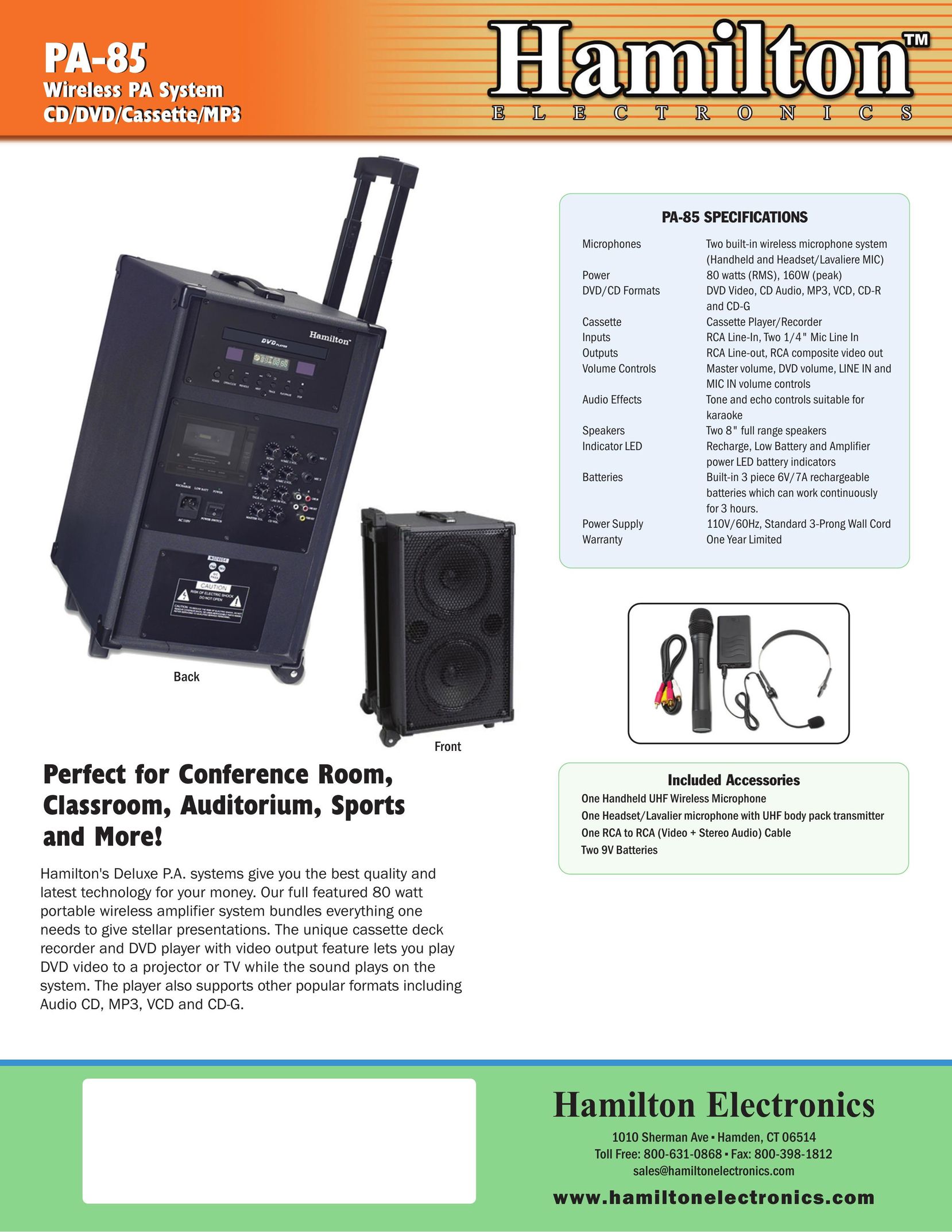Hamilton Electronics PA-85 Stereo System User Manual