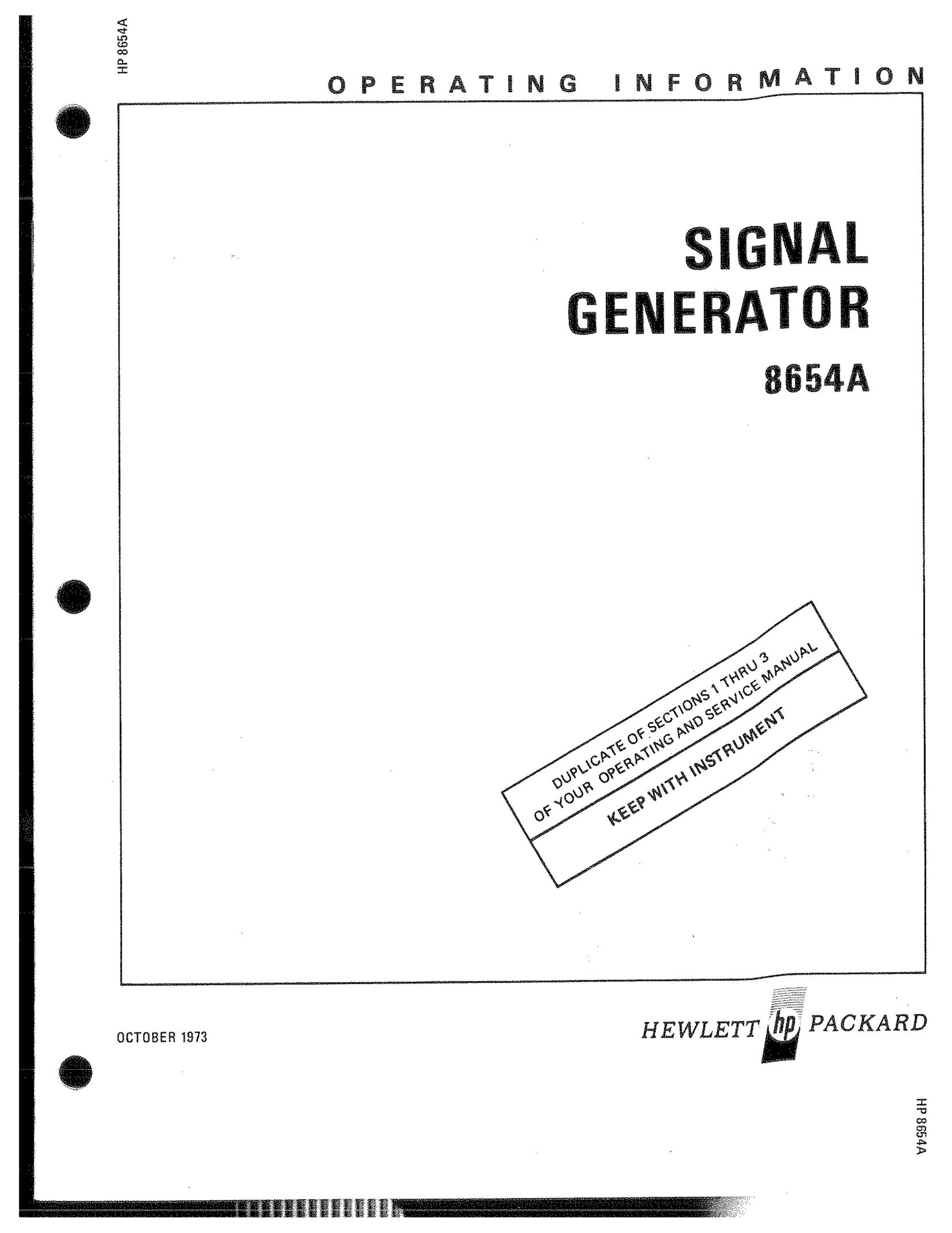 HP (Hewlett-Packard) 8654A Stereo System User Manual