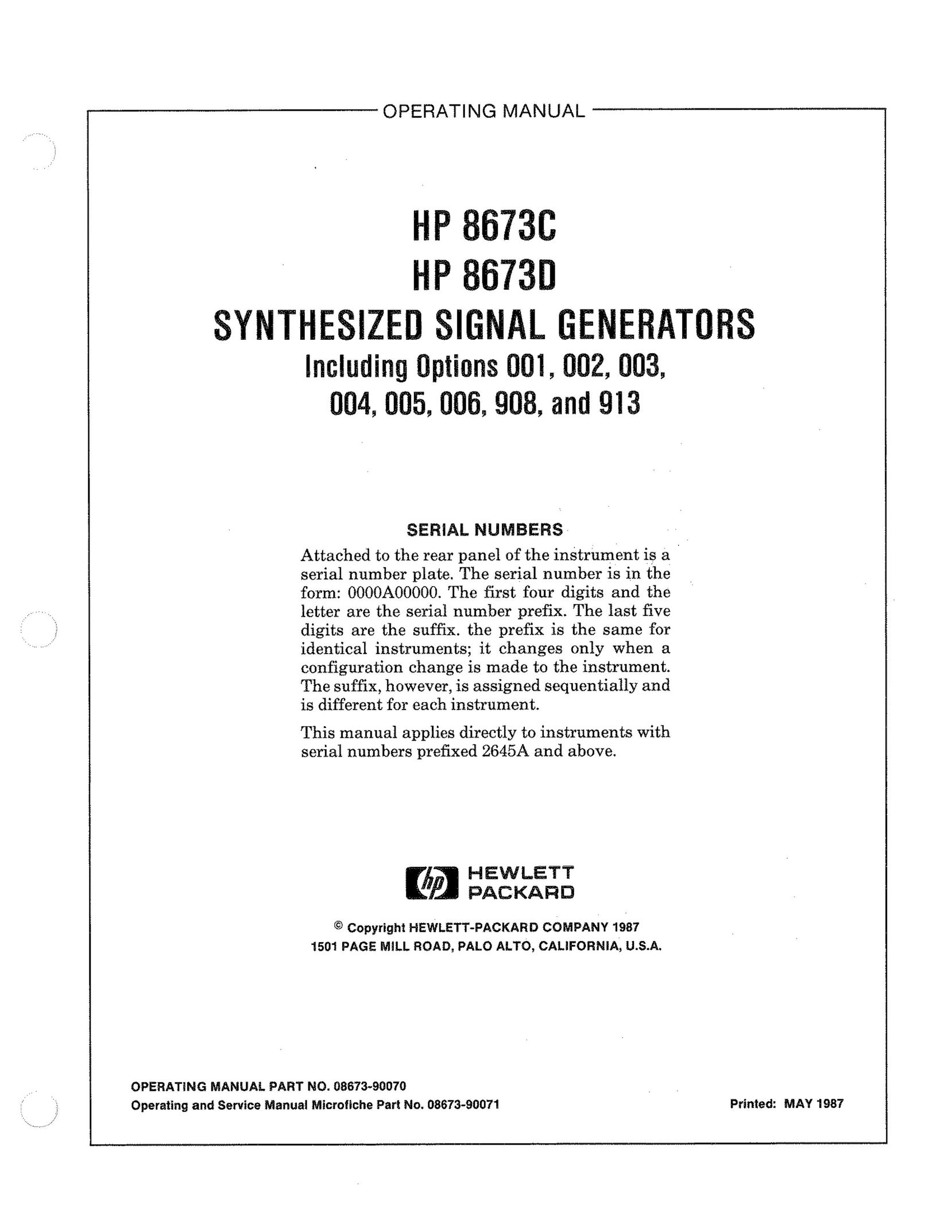 HP (Hewlett-Packard) HP 8673C Stereo System User Manual