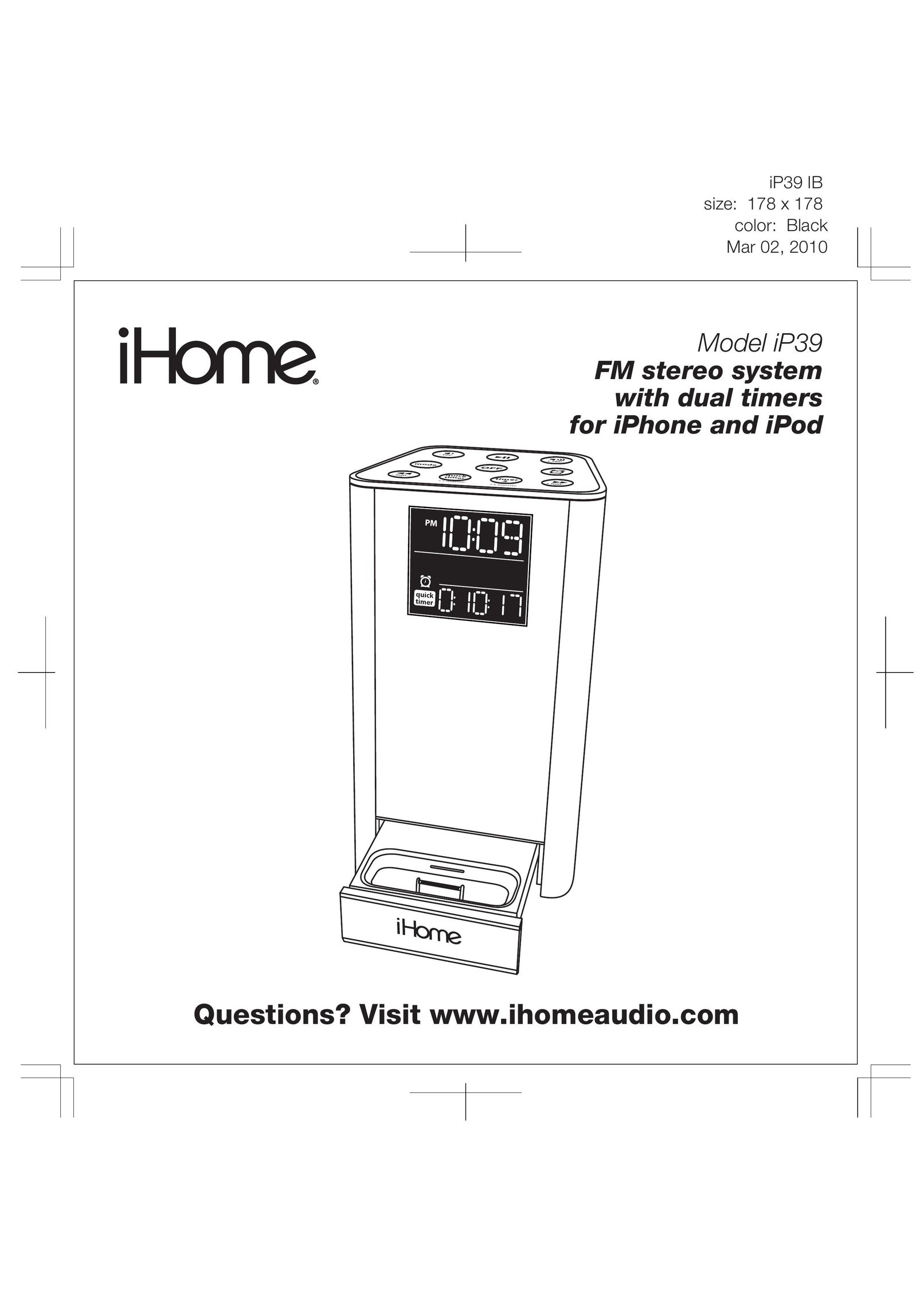 iHome IP39 Stereo System User Manual