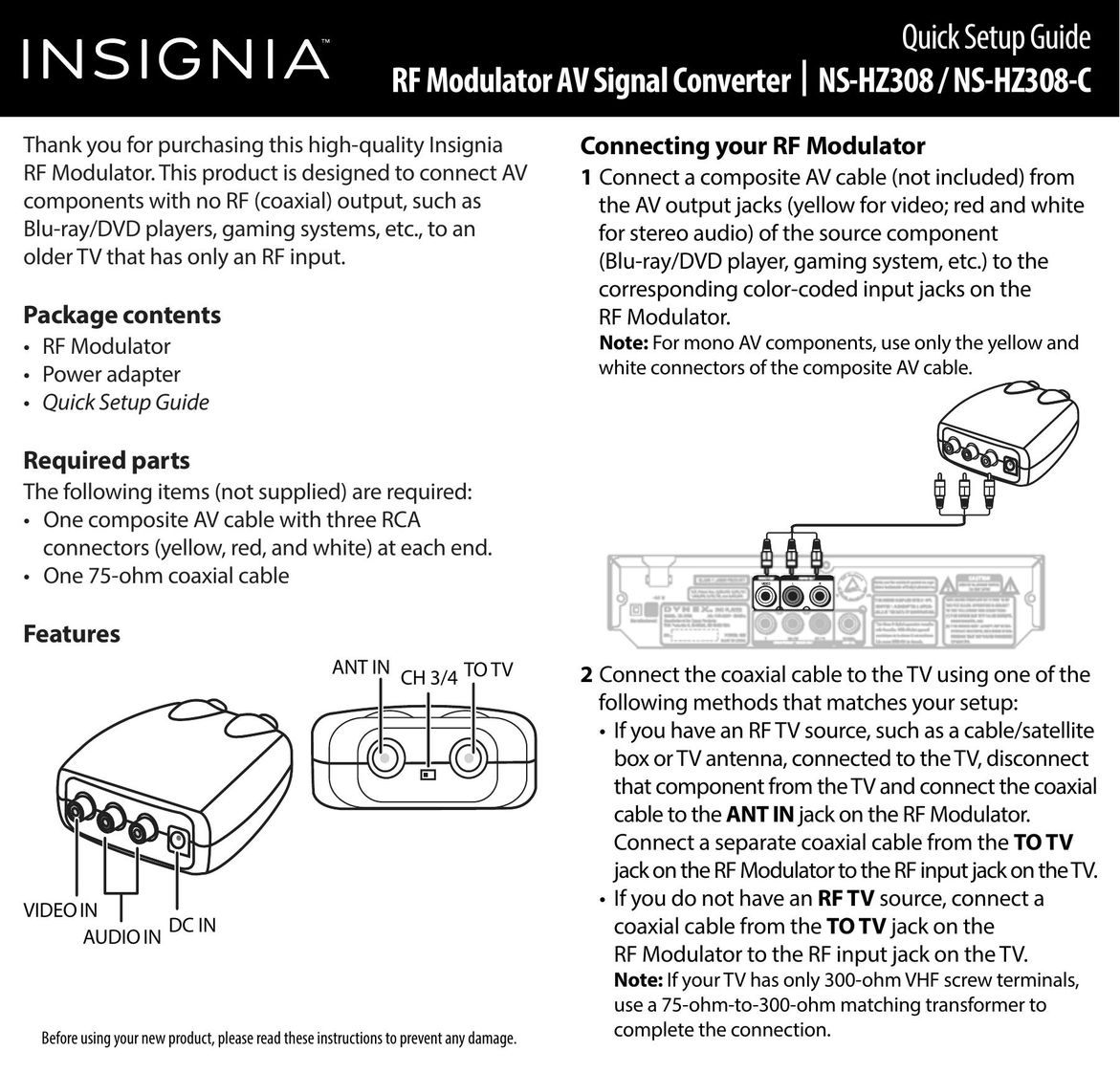 Insignia NS-HZ308/NS-HZ308-C Stereo System User Manual
