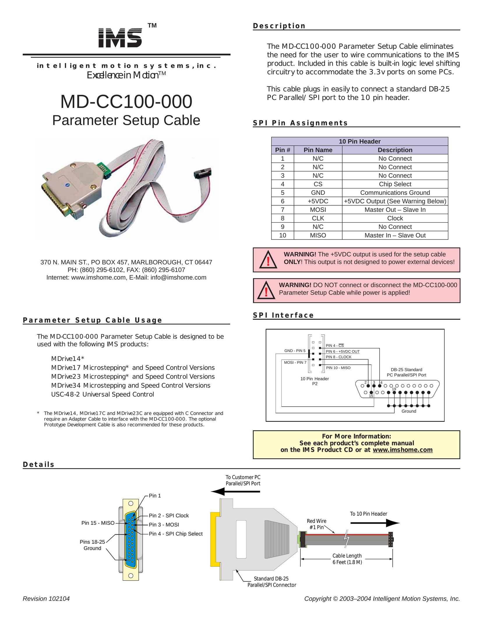 Intelligent Motion Systems MD-CC100-000 Stereo System User Manual