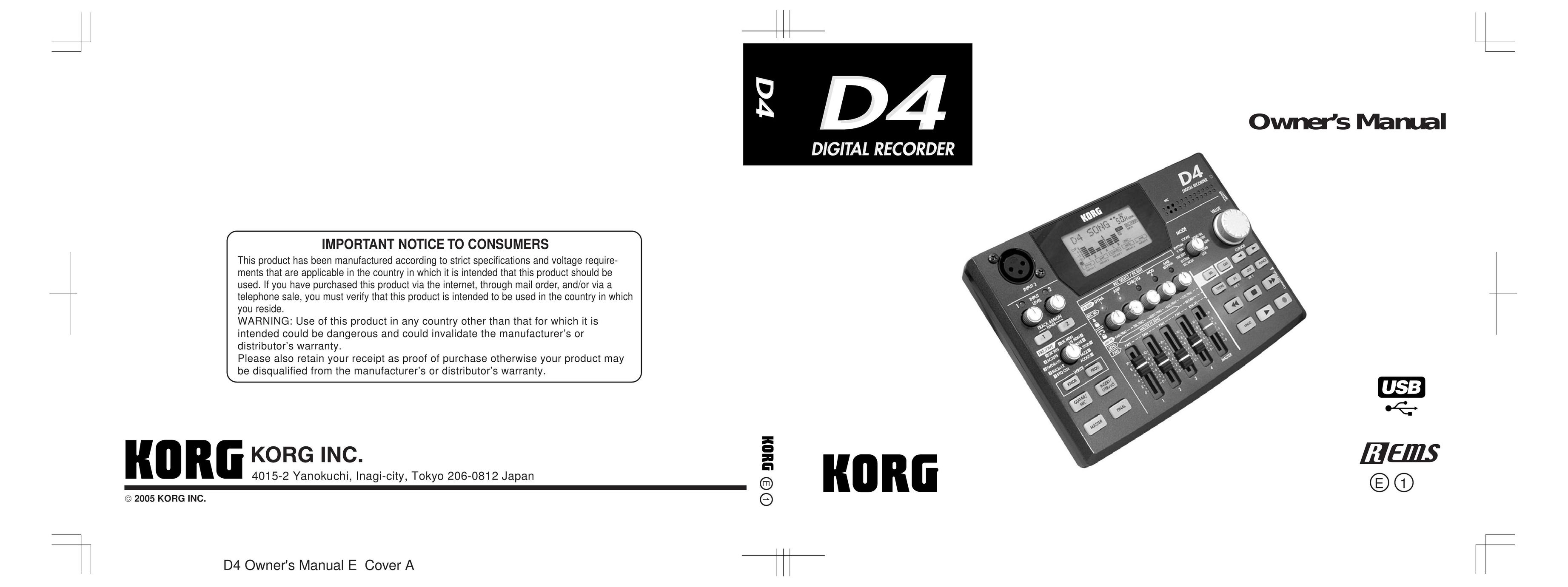 Korg D4 Stereo System User Manual