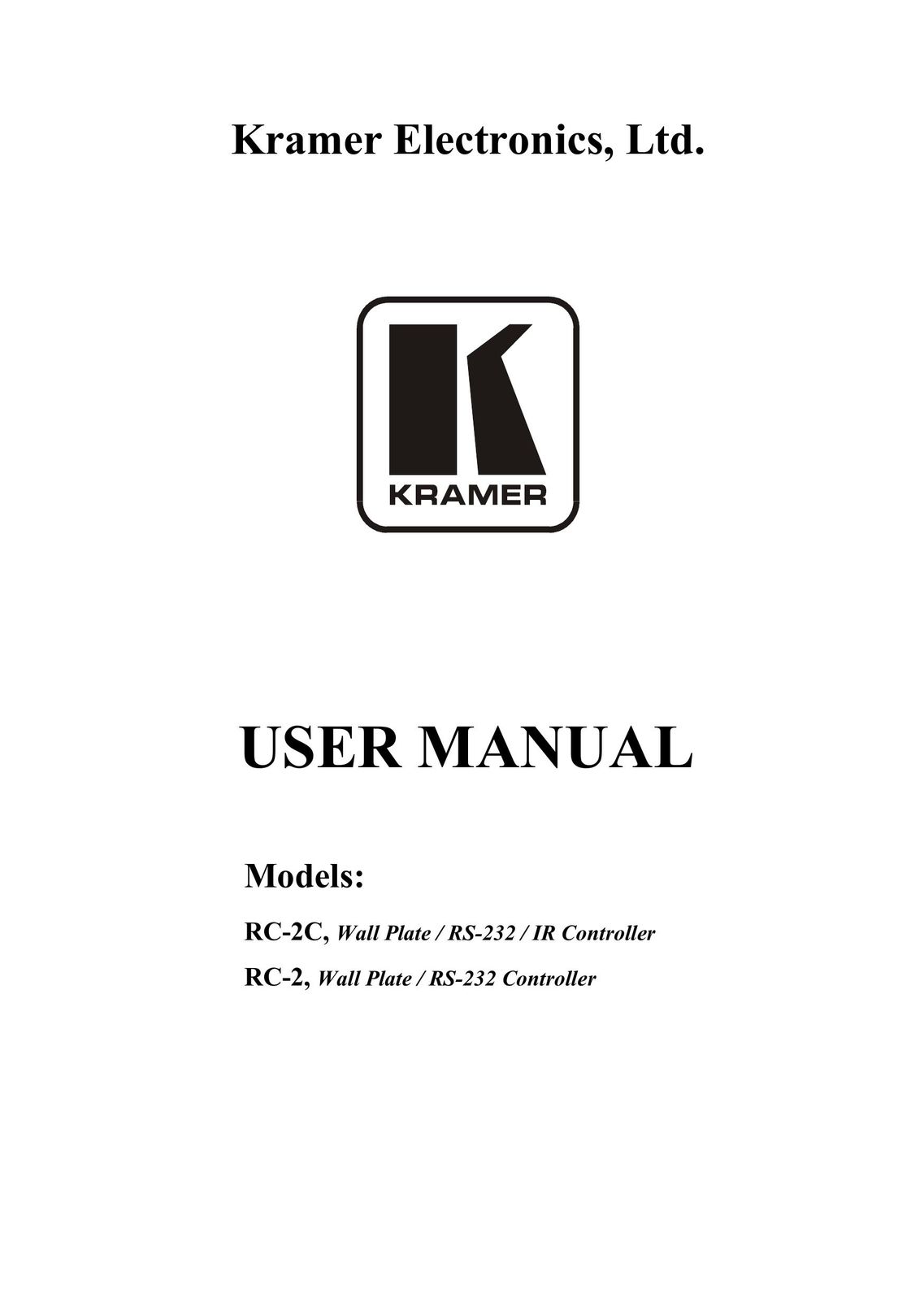 Kramer Electronics RC-2C Stereo System User Manual