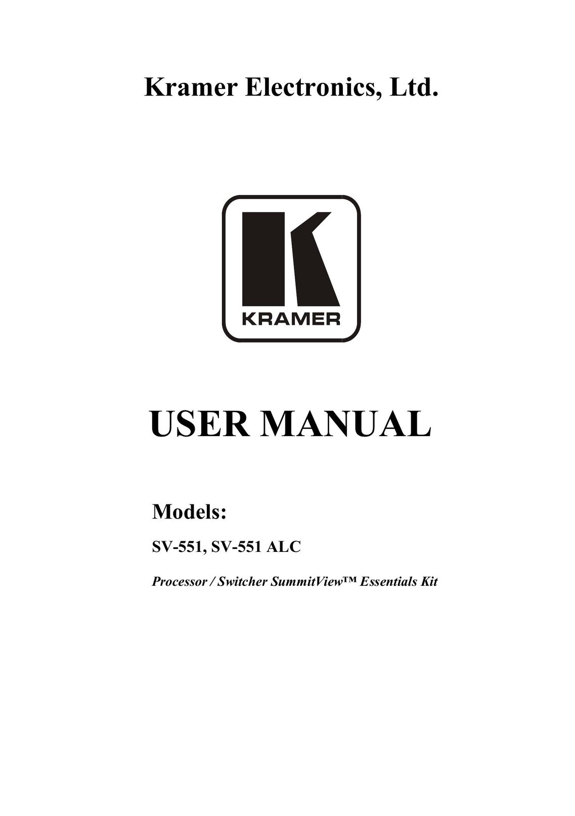 Kramer Electronics SV-551 Stereo System User Manual