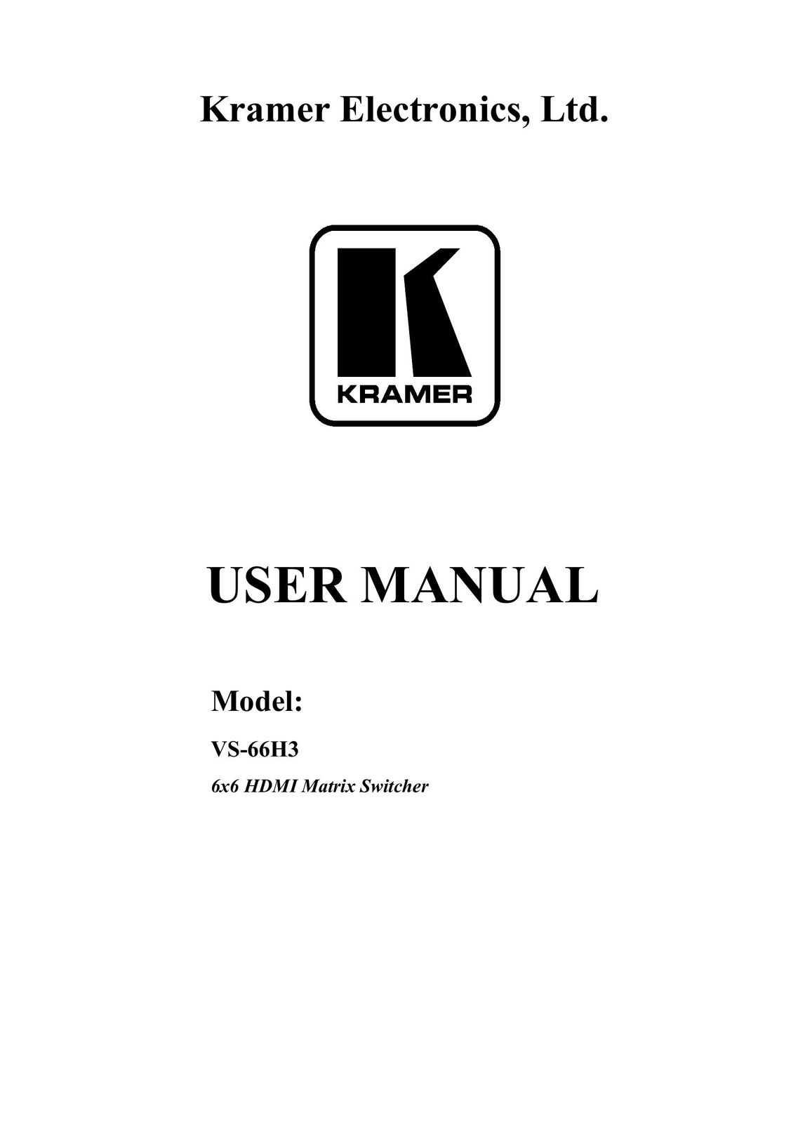 Kramer Electronics VS-66H3 Stereo System User Manual
