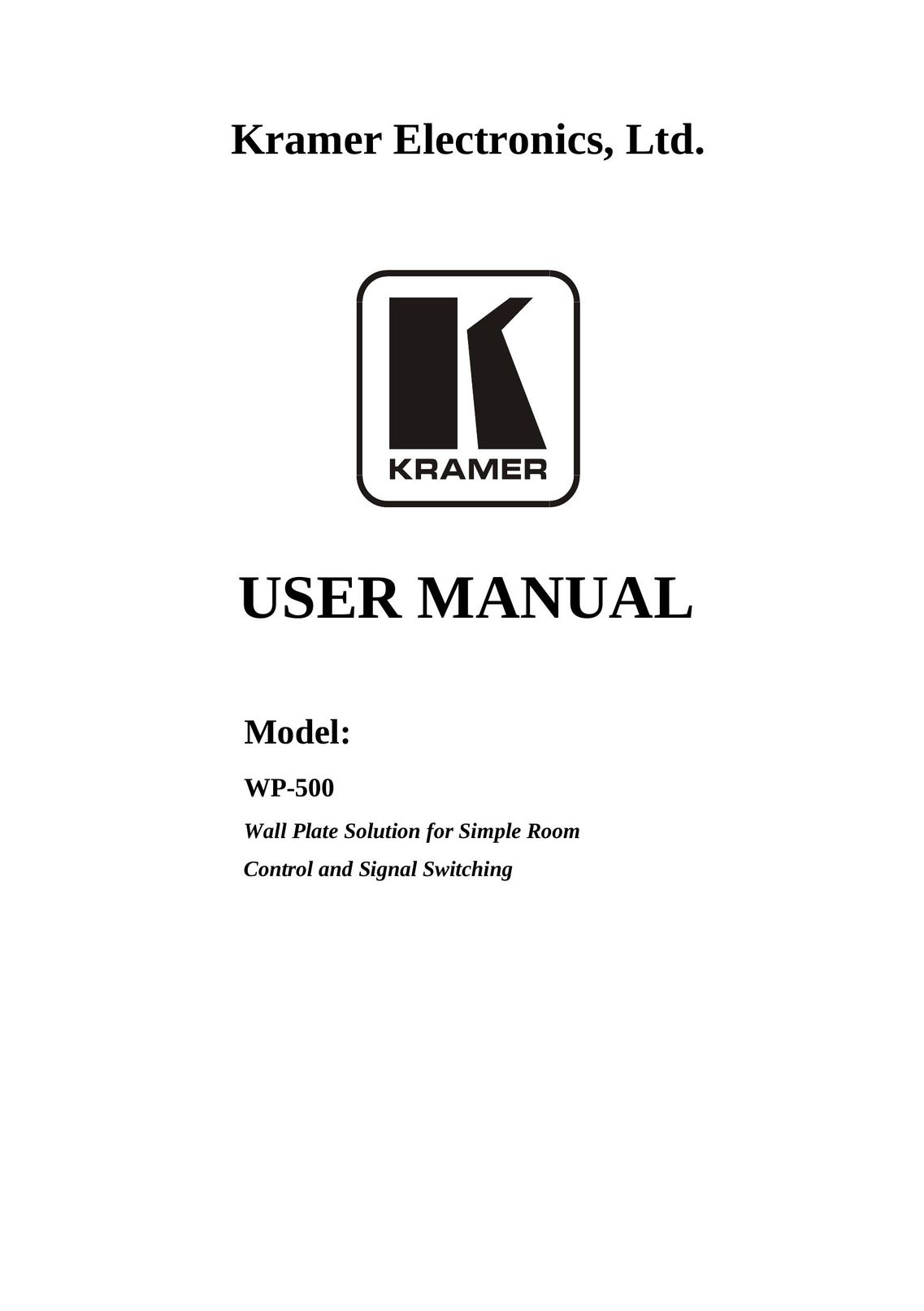 Kramer Electronics WP-500 Stereo System User Manual