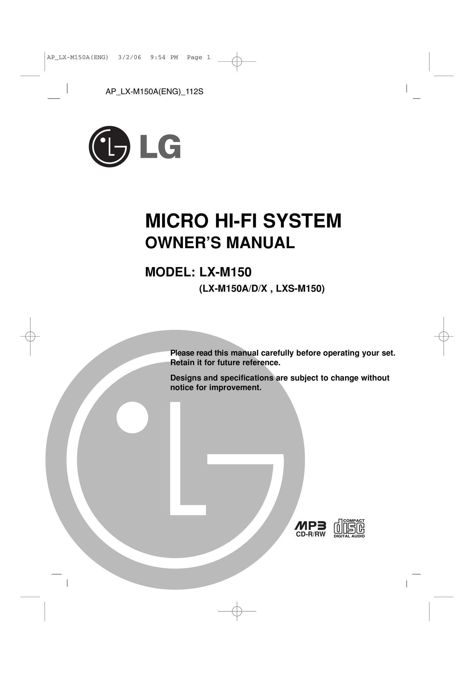LG Electronics LX-M150 Stereo System User Manual