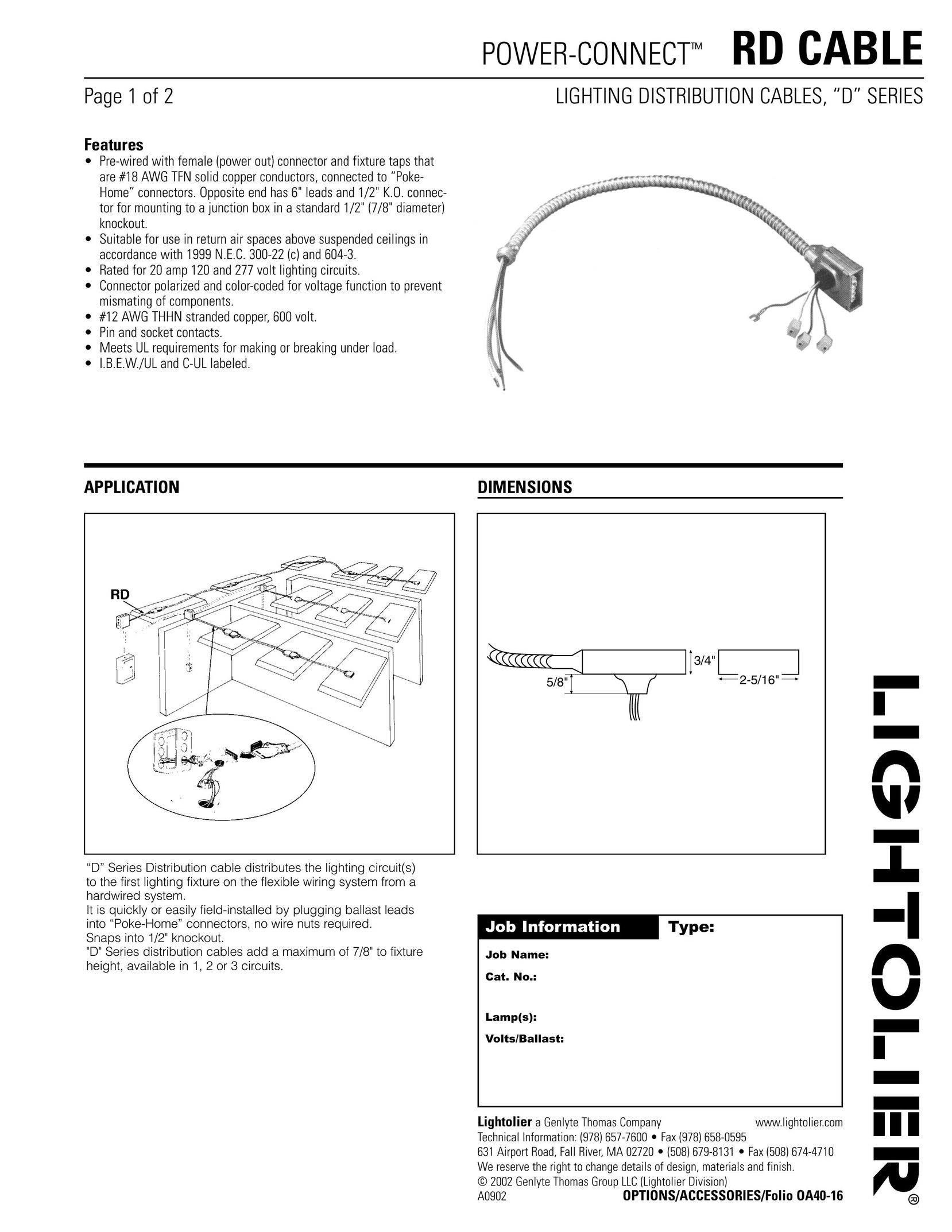 Lightolier RD Cable Stereo System User Manual