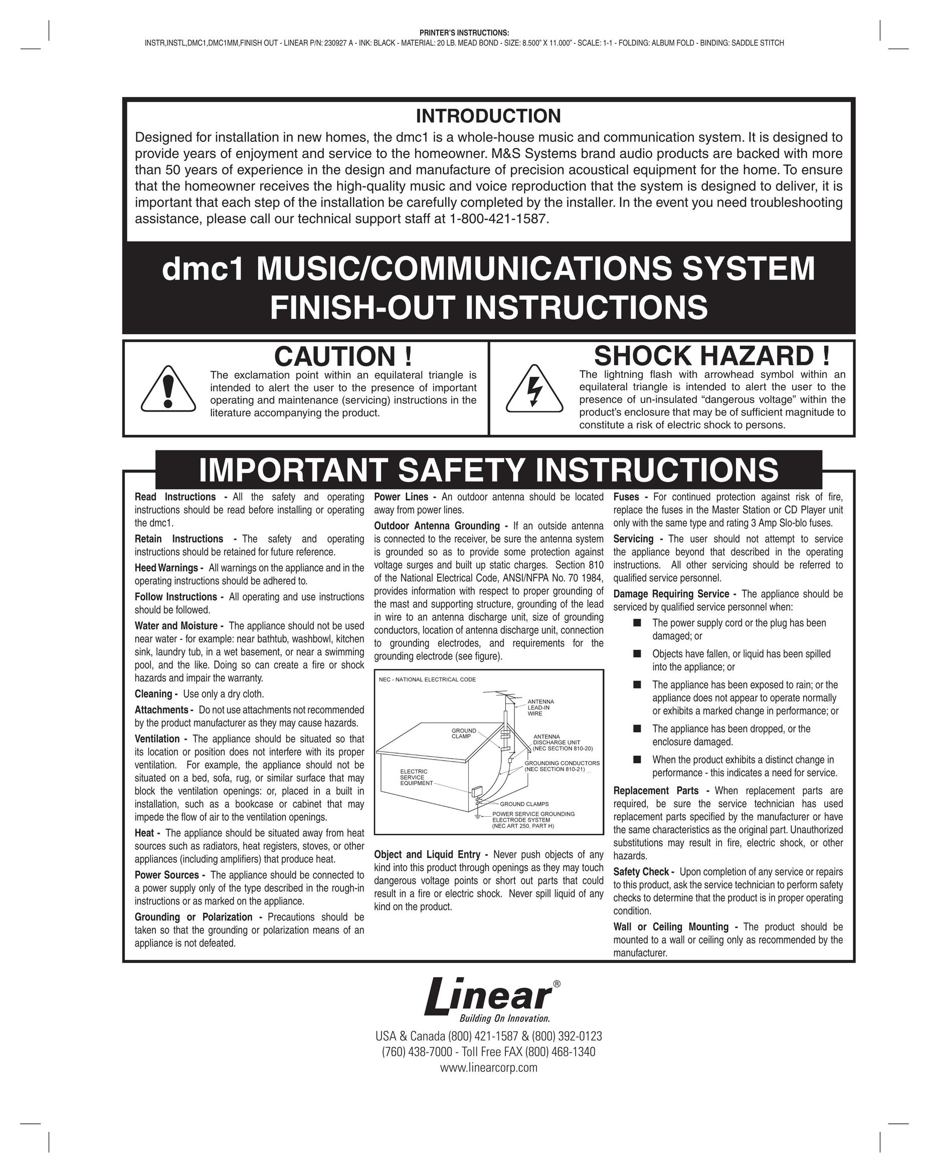 M&S Systems DMC1HC Stereo System User Manual