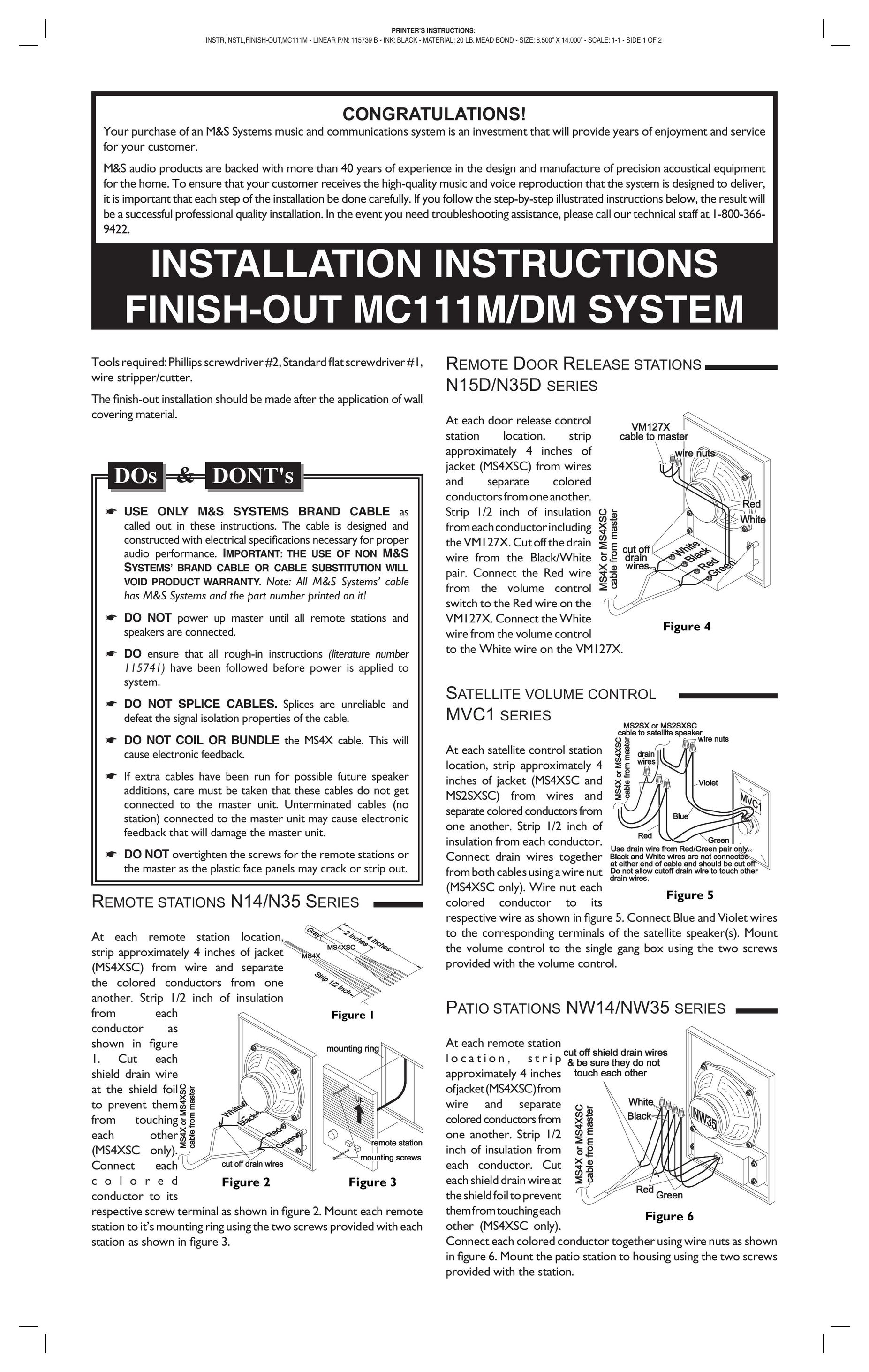 M&S Systems MC111M/DM Stereo System User Manual