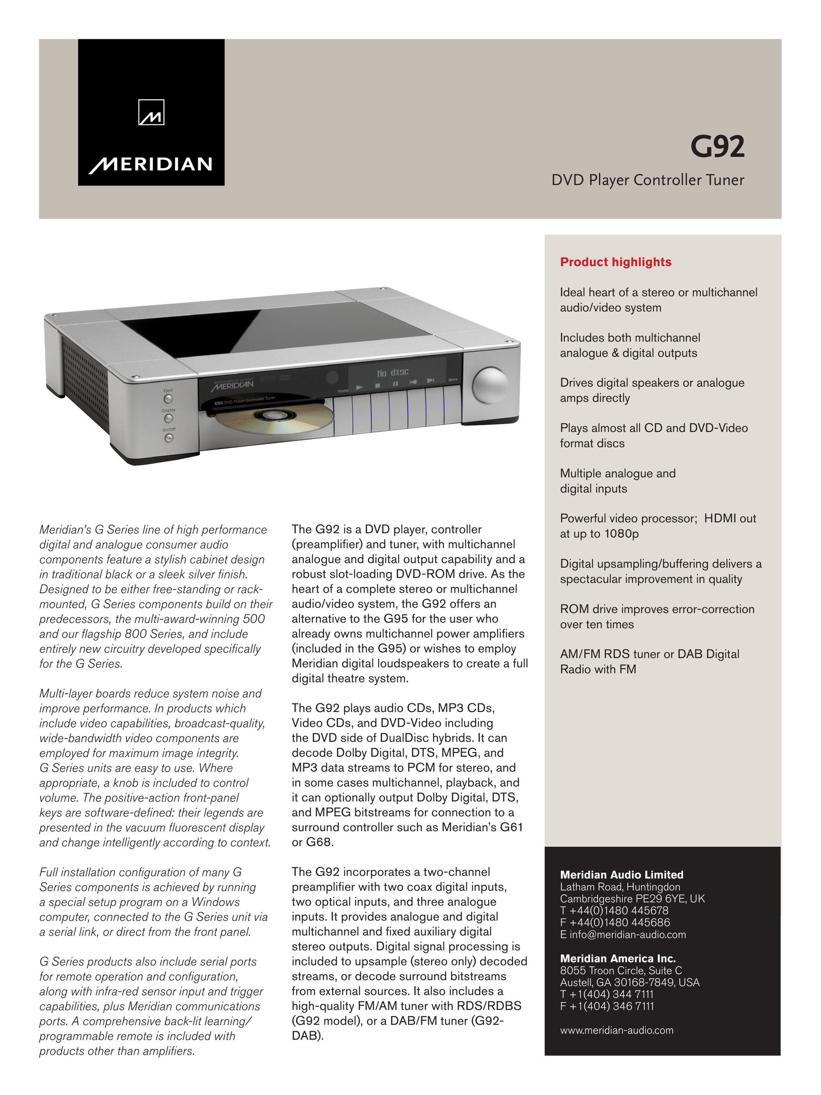 Meridian Audio G92 Stereo System User Manual