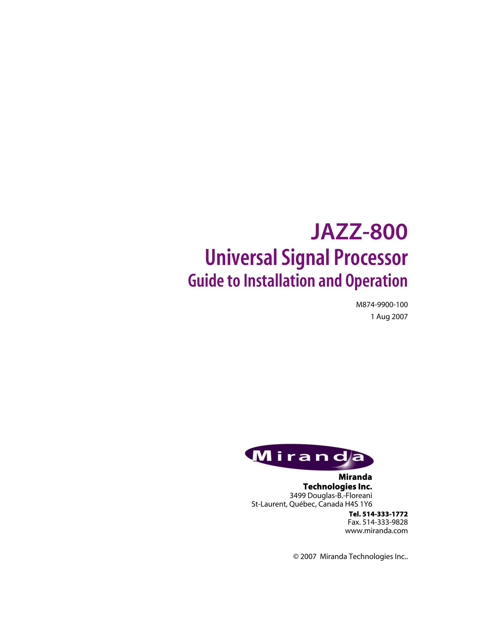 Miranda Camera Co JAZZ-800 Stereo System User Manual