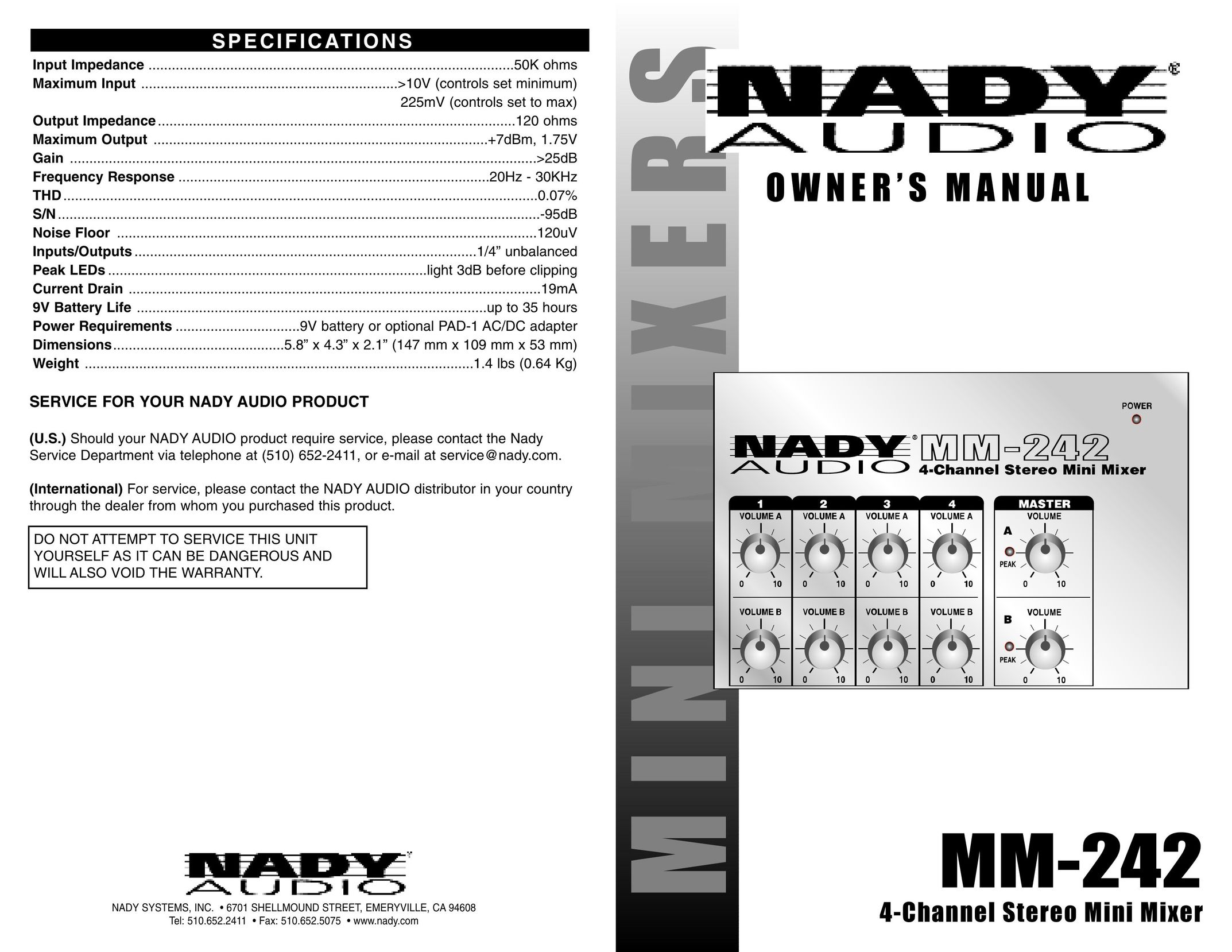Nady Systems MM242 Stereo System User Manual
