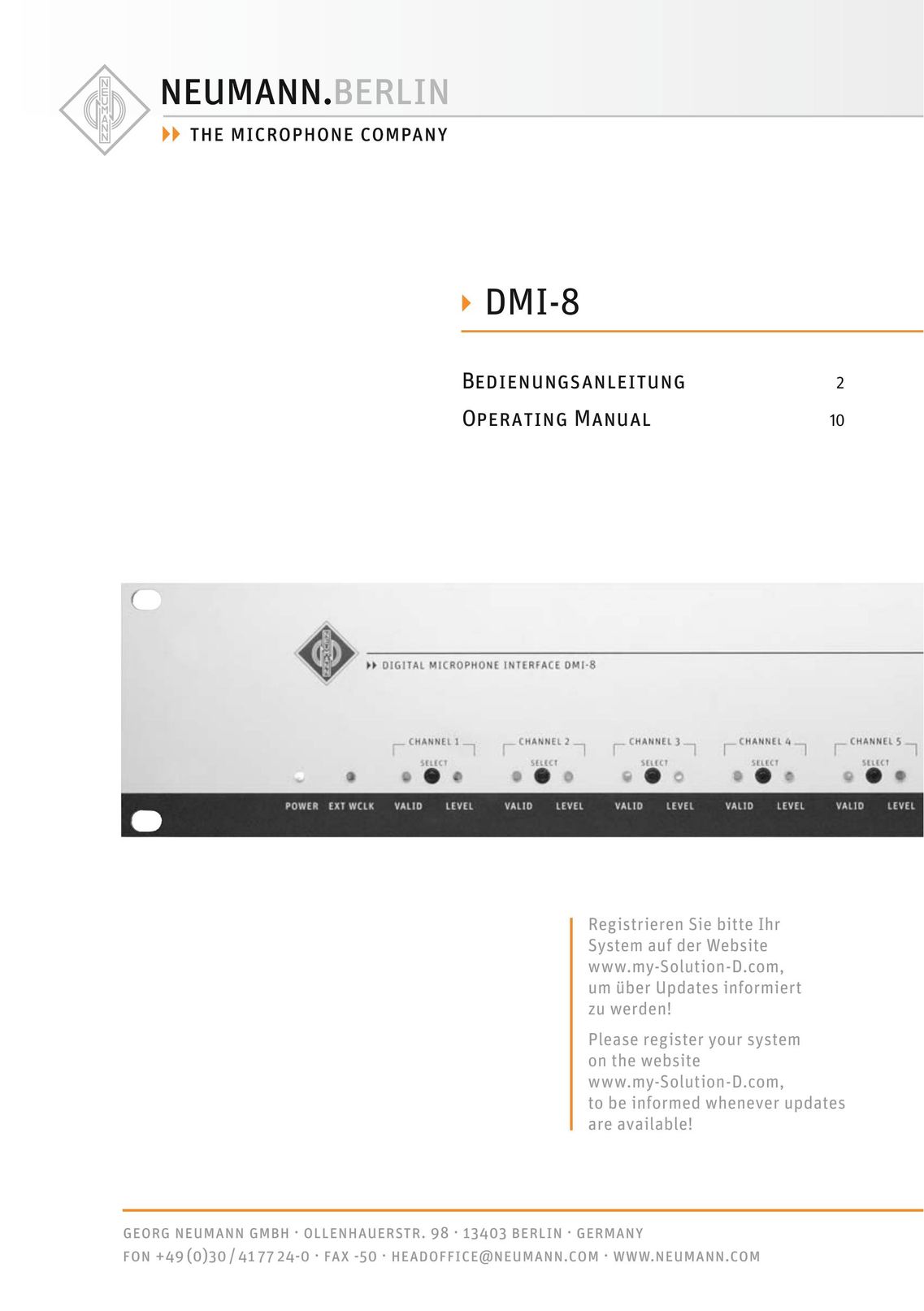 Neumann.Berlin DMI-8 Stereo System User Manual