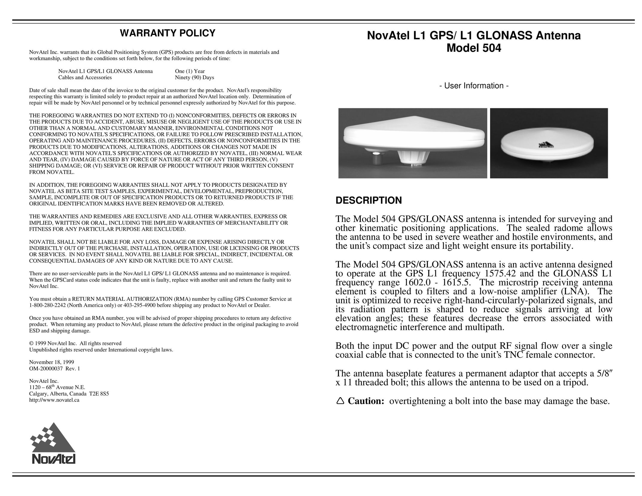 Novatel GLONASS Stereo System User Manual