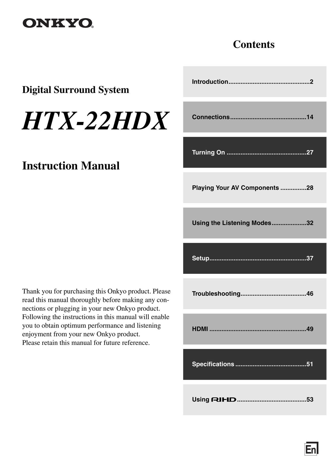 Onkyo HTX-22HDX Stereo System User Manual