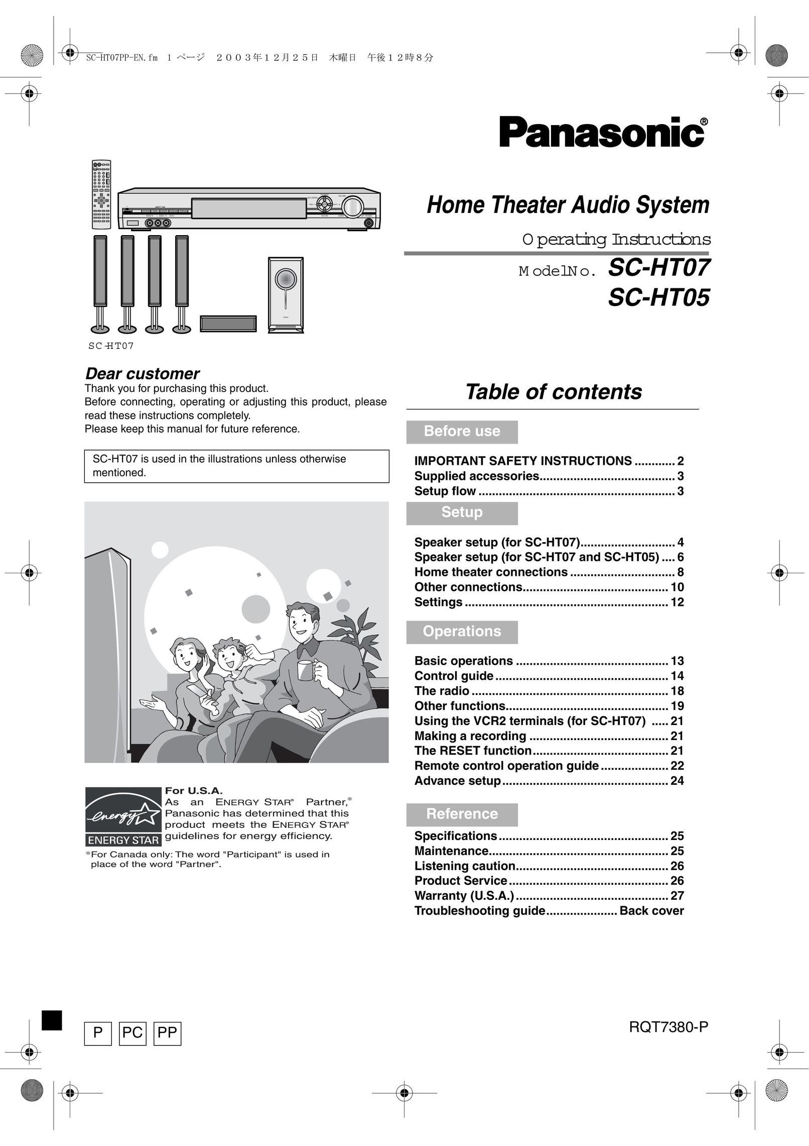 Panasonic HT-SC05 Stereo System User Manual