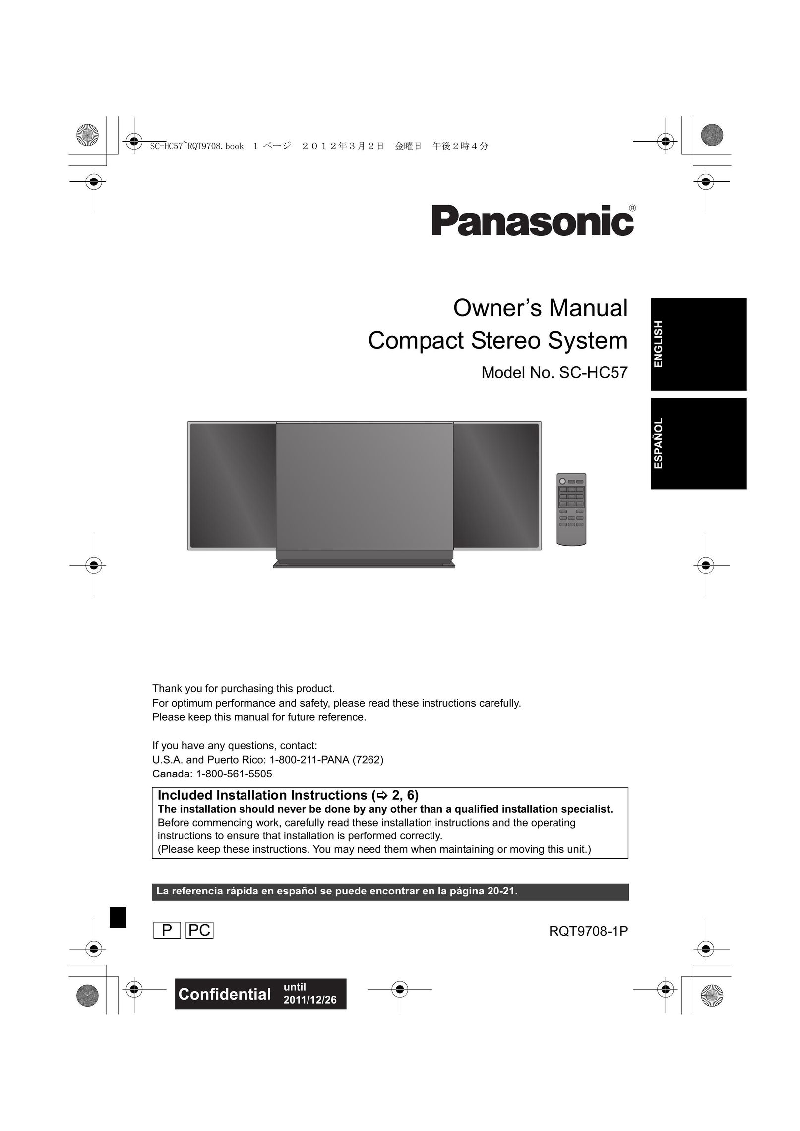 Panasonic RQT9708-1P Stereo System User Manual