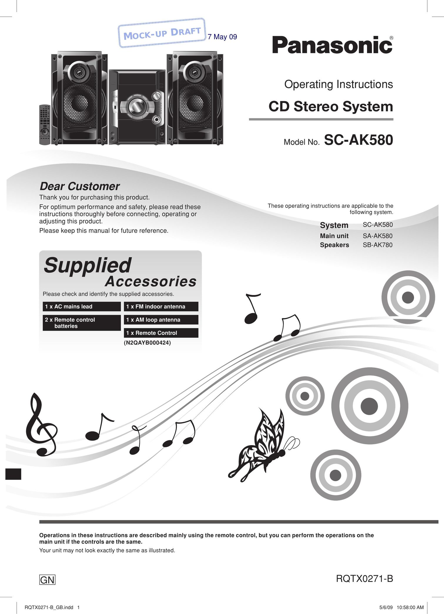 Panasonic SA-AK580 Stereo System User Manual