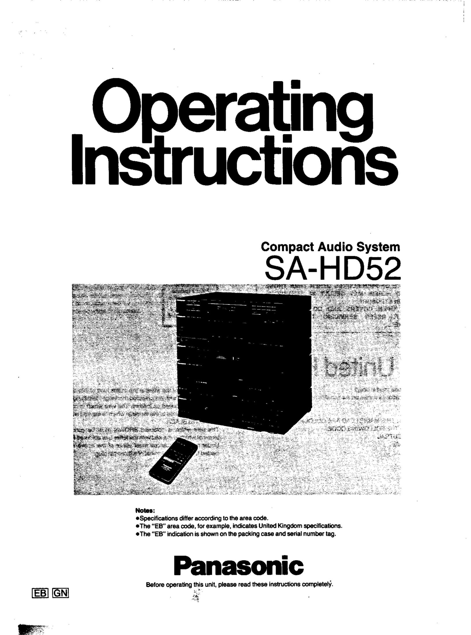 Panasonic SA-HD52 Stereo System User Manual
