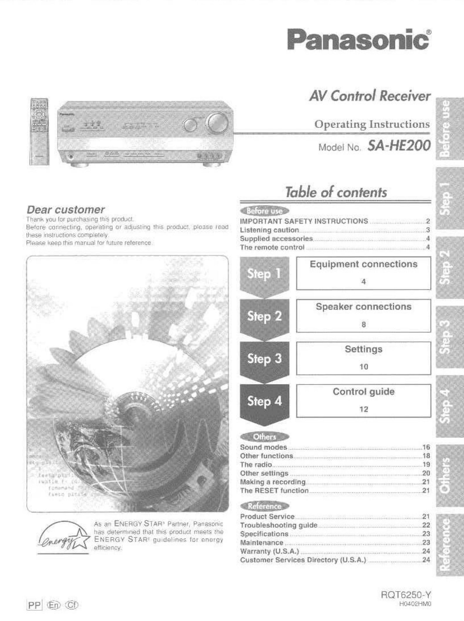 Panasonic SA-HE200 Stereo System User Manual