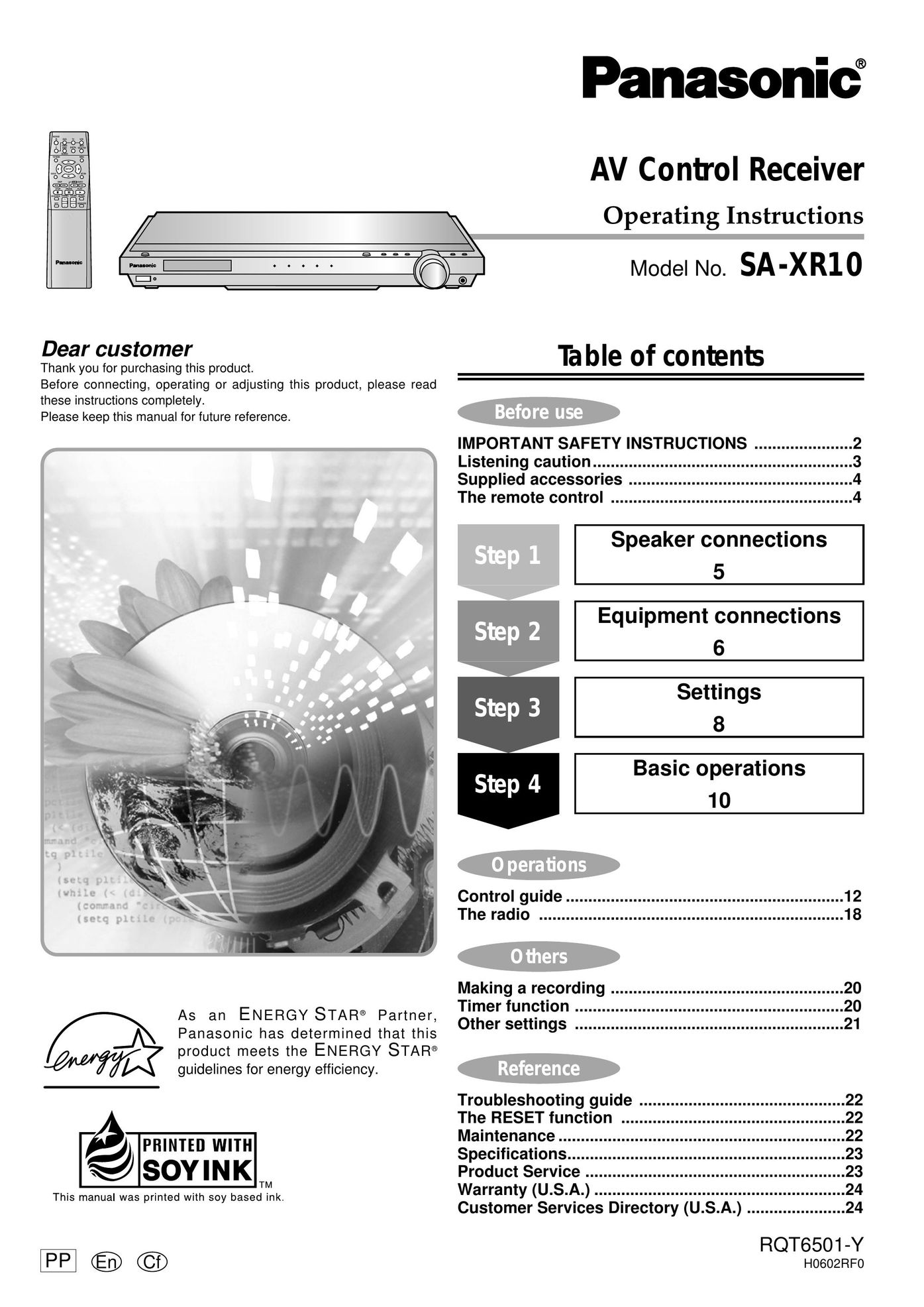 Panasonic SA-XR10 Stereo System User Manual